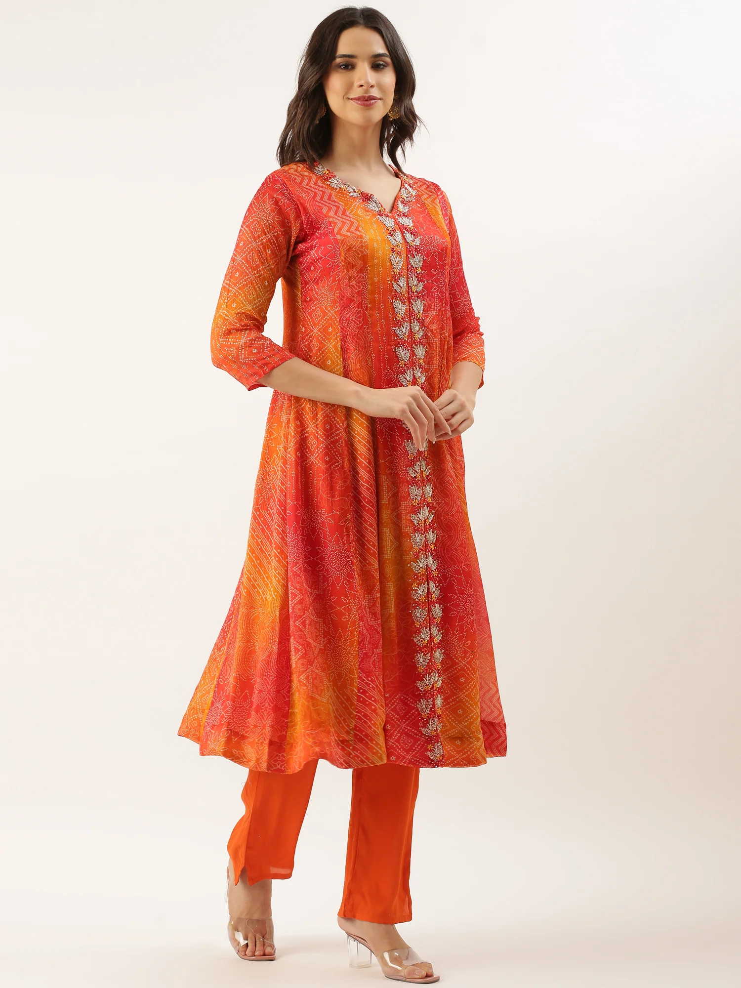 Orange Chinon Printed Short Kali - Image 2