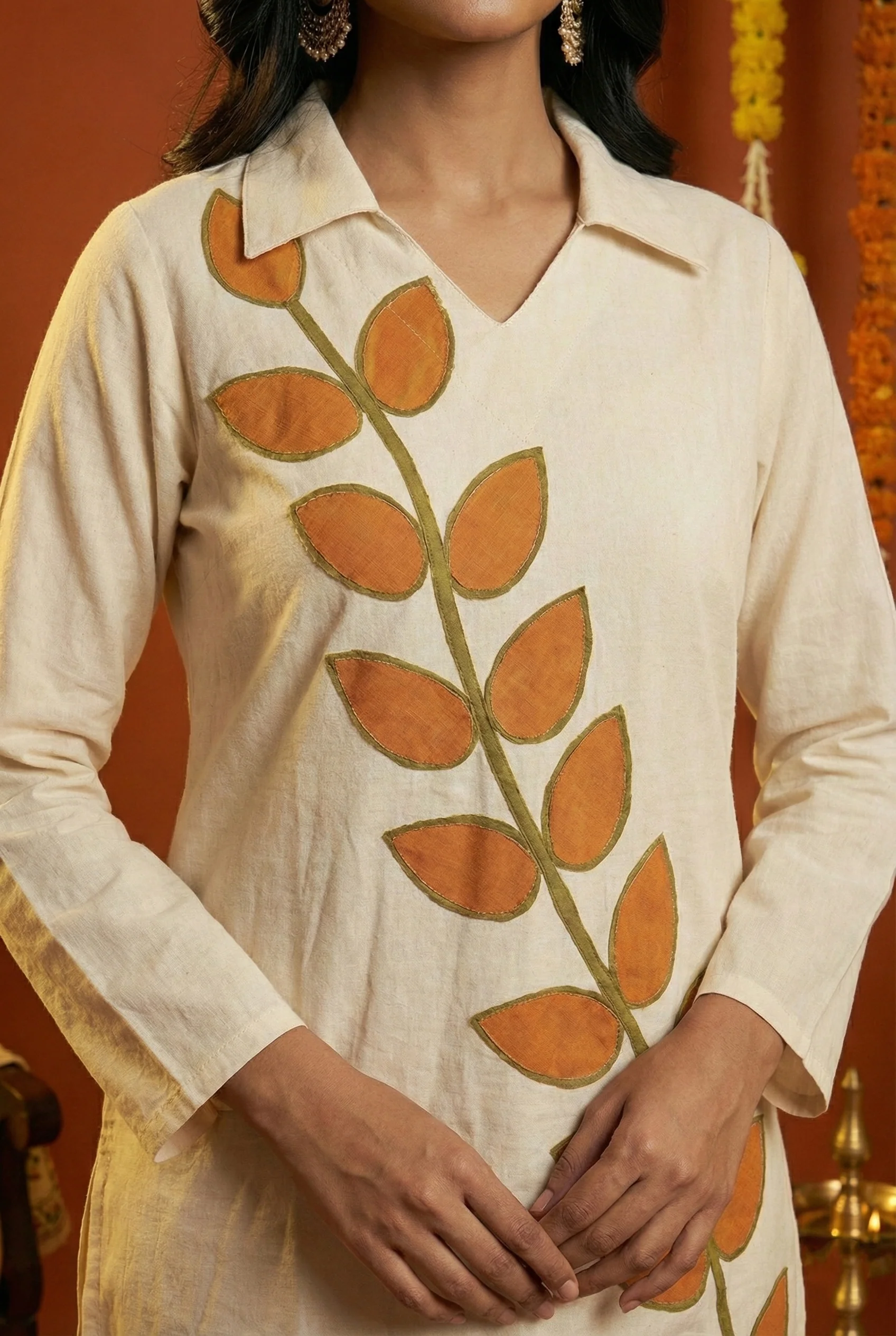 Orange Cotton Floral Digital Print Two Piece Set - Image 4
