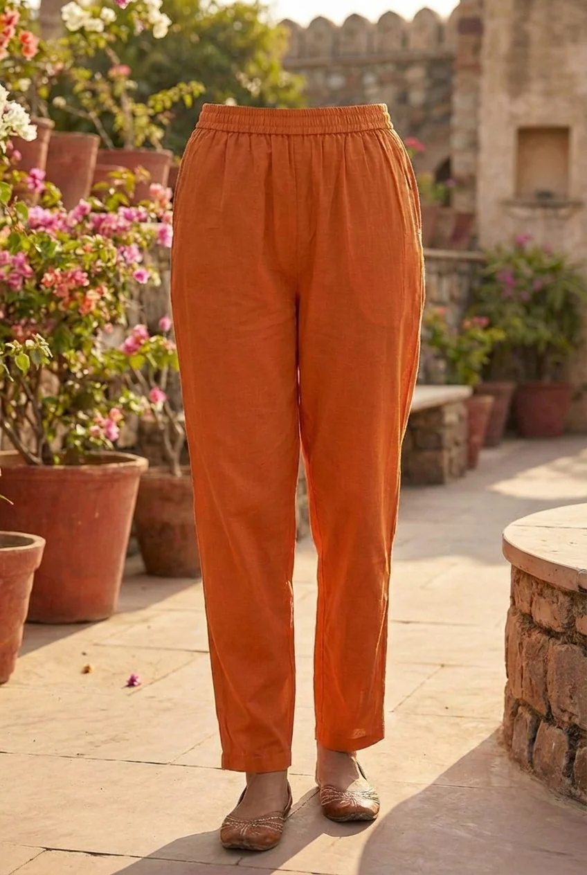 Orange Cotton Hand Embroidery Three Piece Set - Image 6