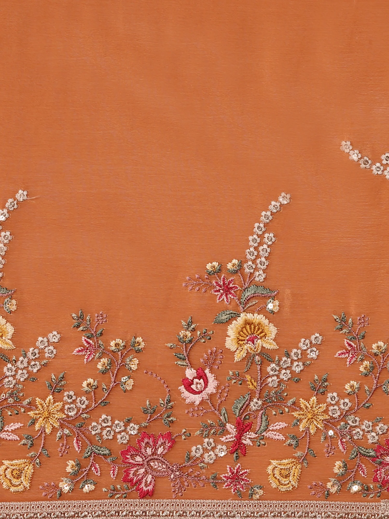 Orange Crepe Embroidery Saree With Readymade Blouse - Image 6