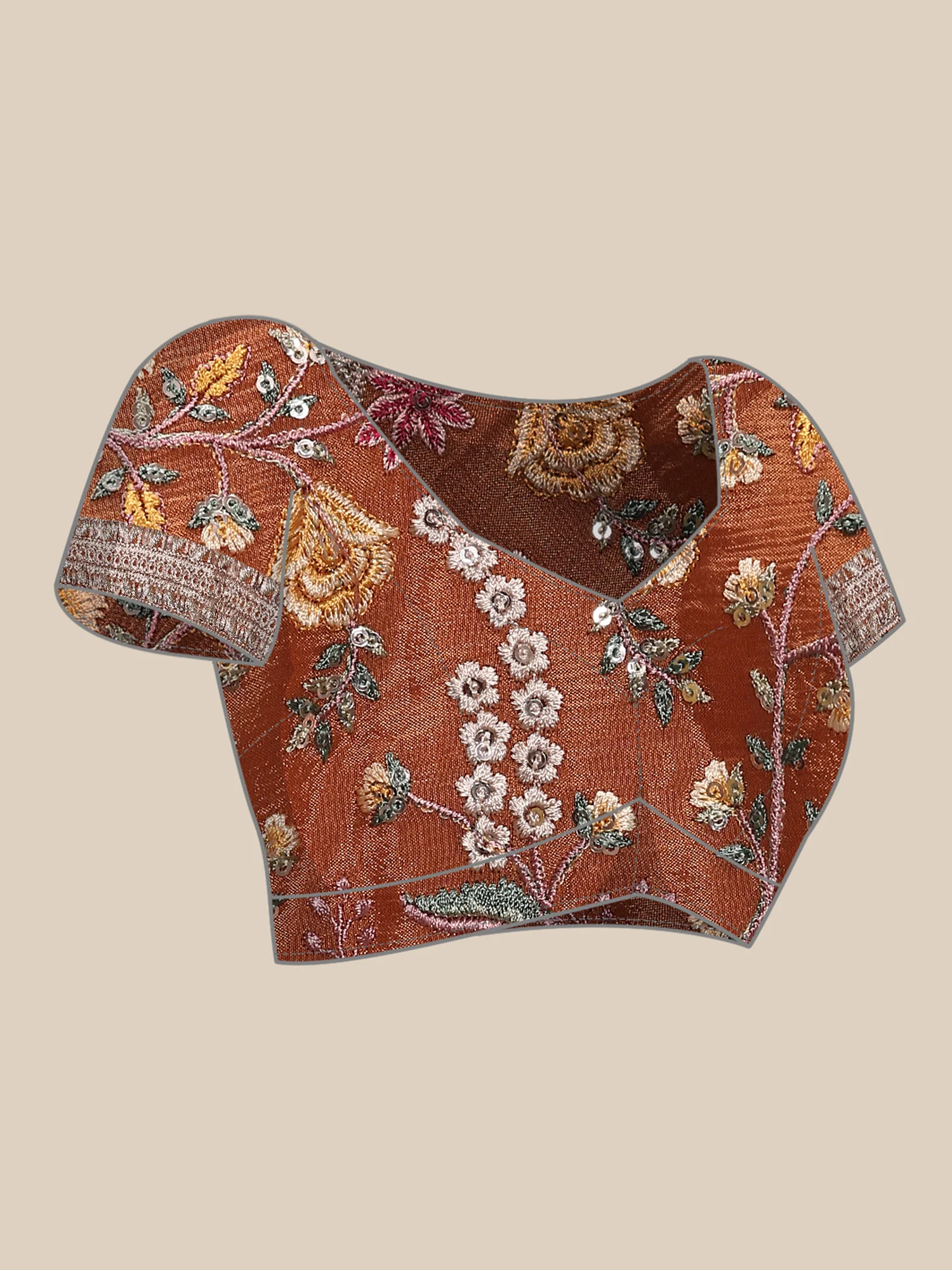Orange Crepe Embroidery Saree With Readymade Blouse - Image 8