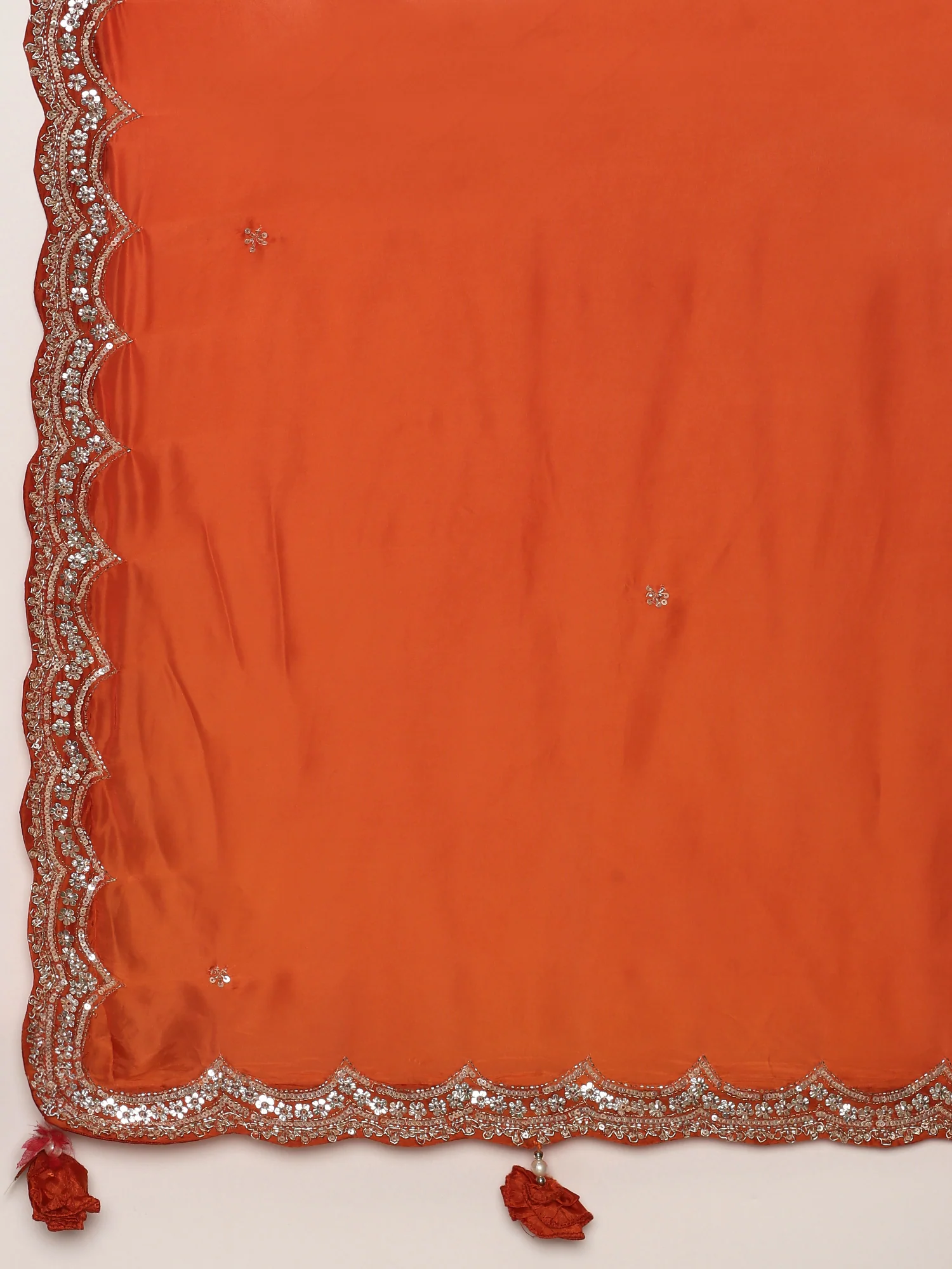 Orange Crepe Saree With Heavy Work Readymade Blouse - Image 5