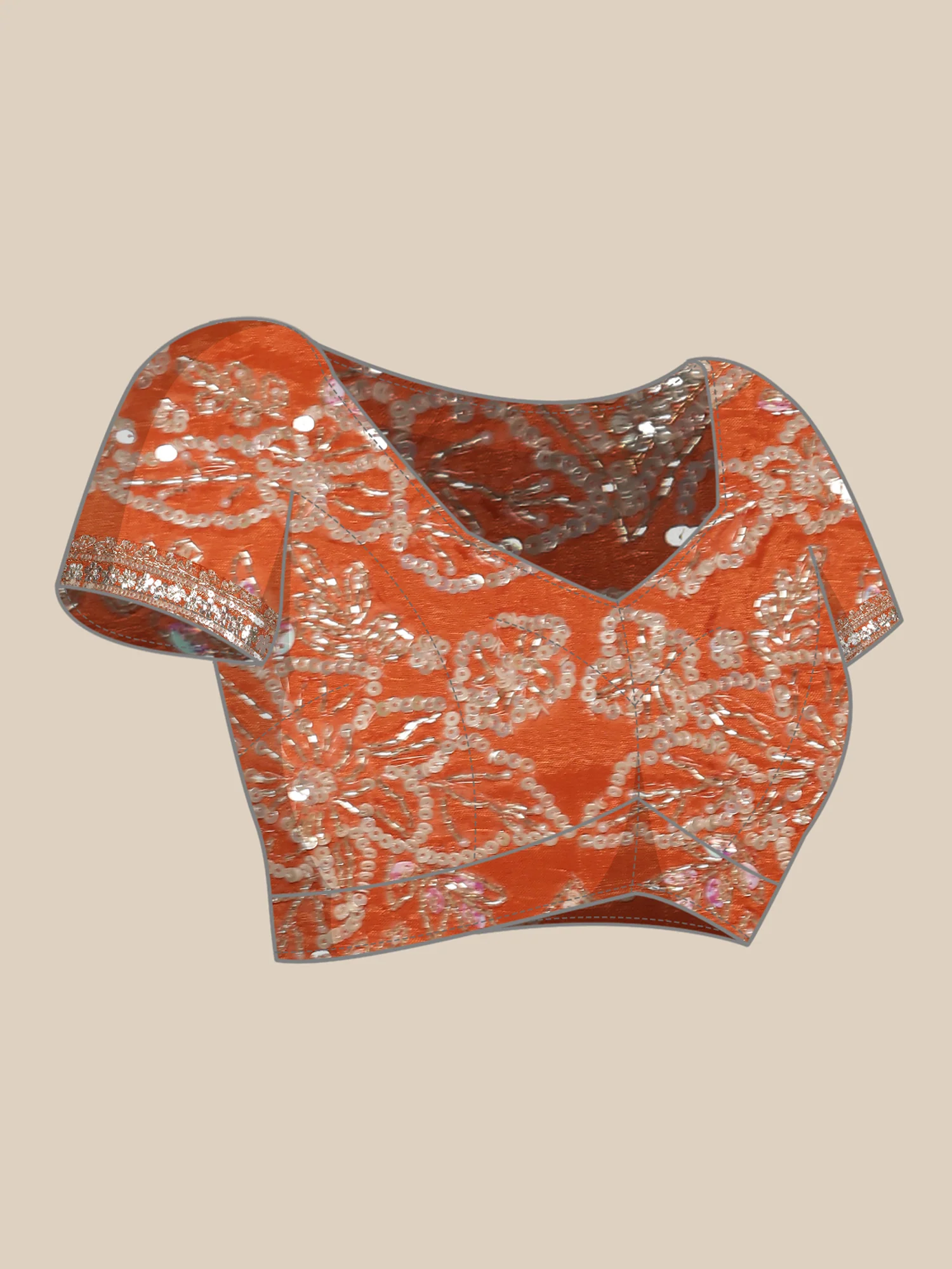 Orange Crepe Saree With Heavy Work Readymade Blouse - Image 6