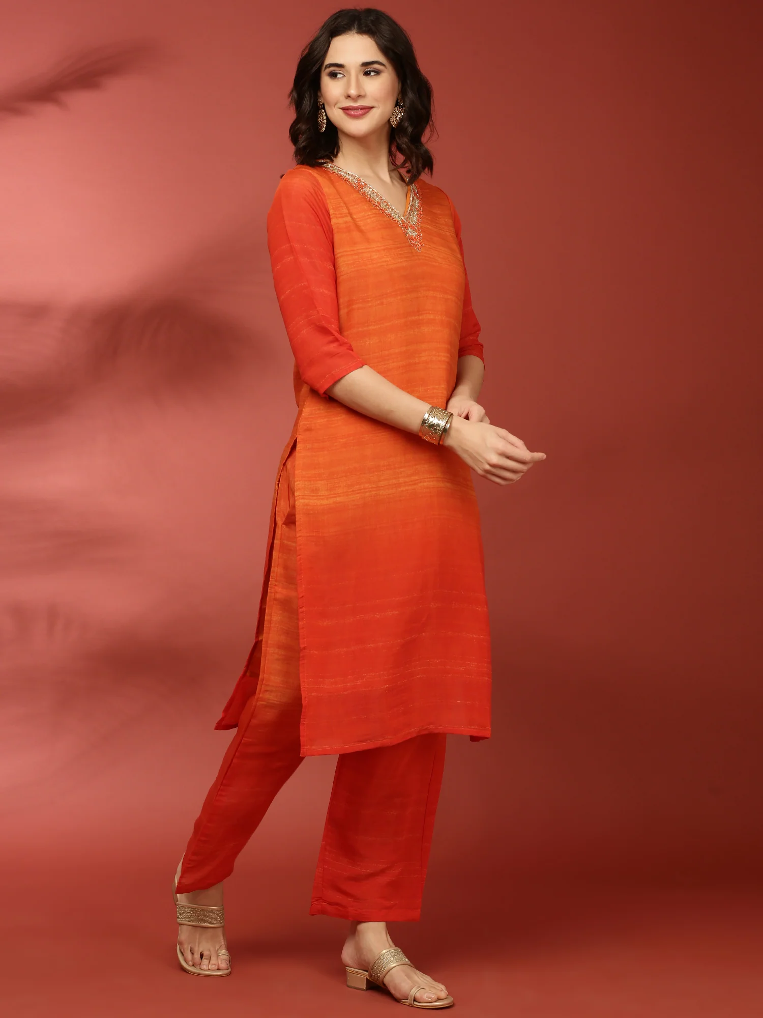 Orange Muslin Three Piece Set - Image 2