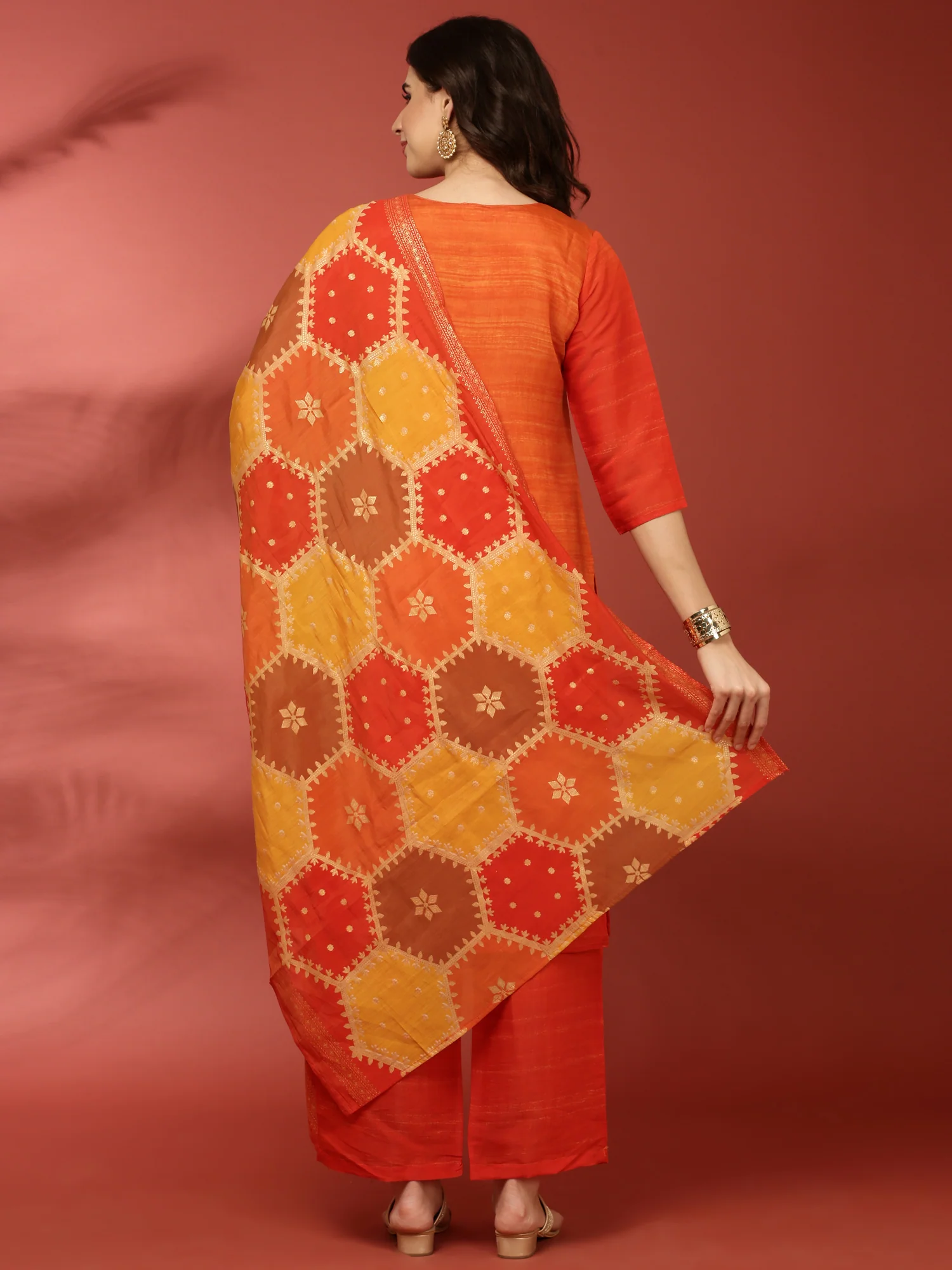 Orange Muslin Three Piece Set - Image 3
