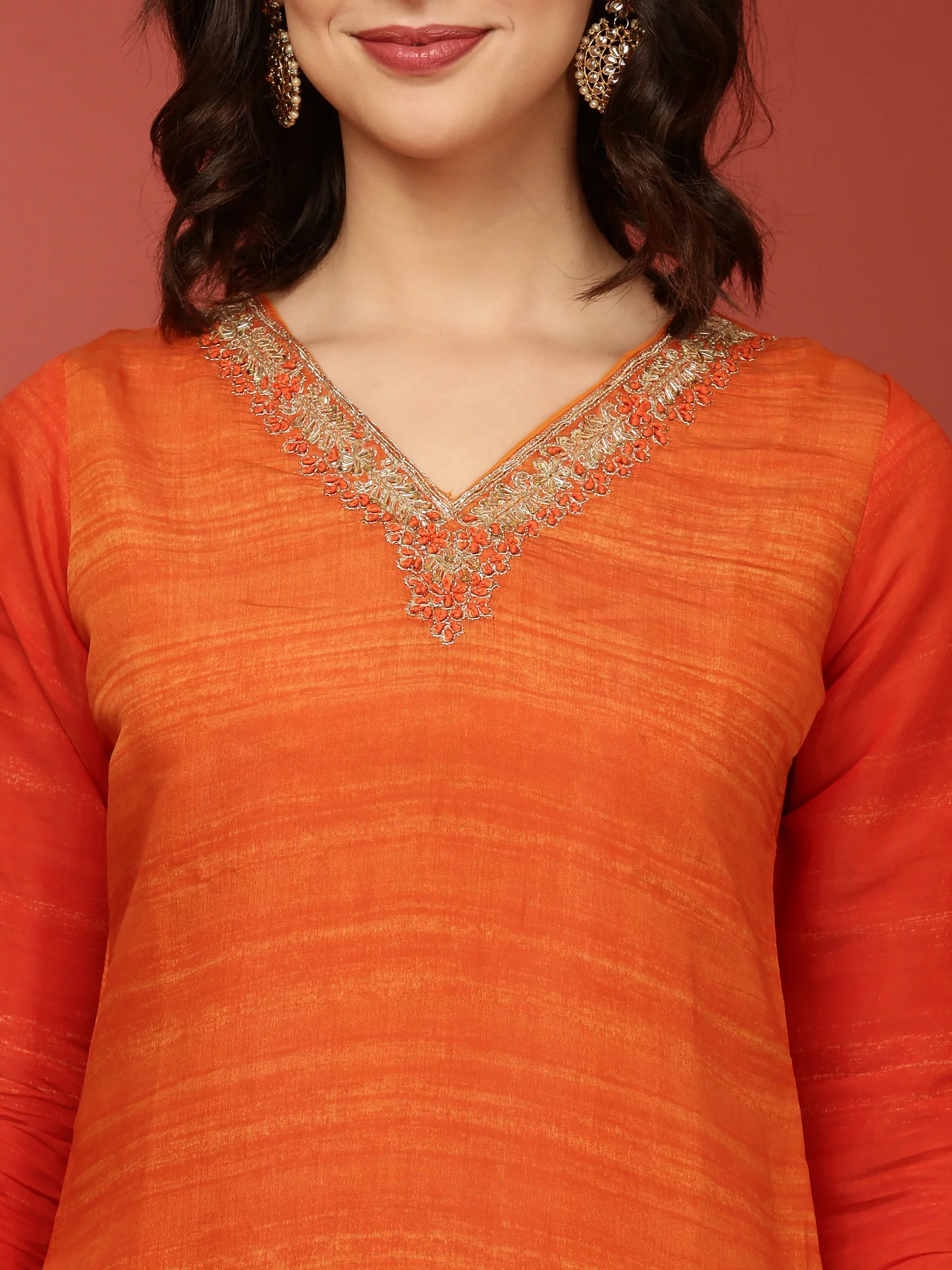 Orange Muslin Three Piece Set - Image 4