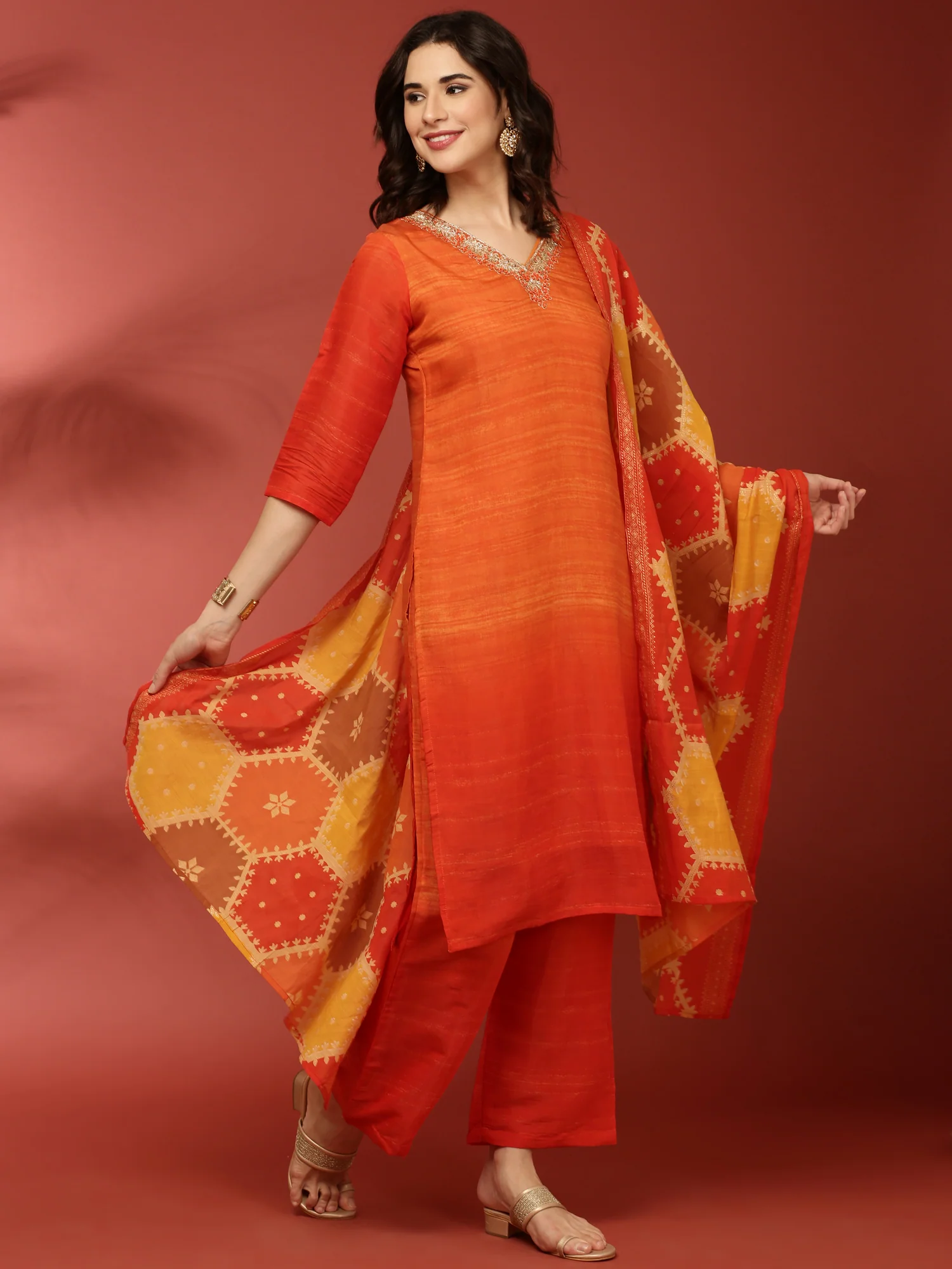 Orange Muslin Three Piece Set - Image 5