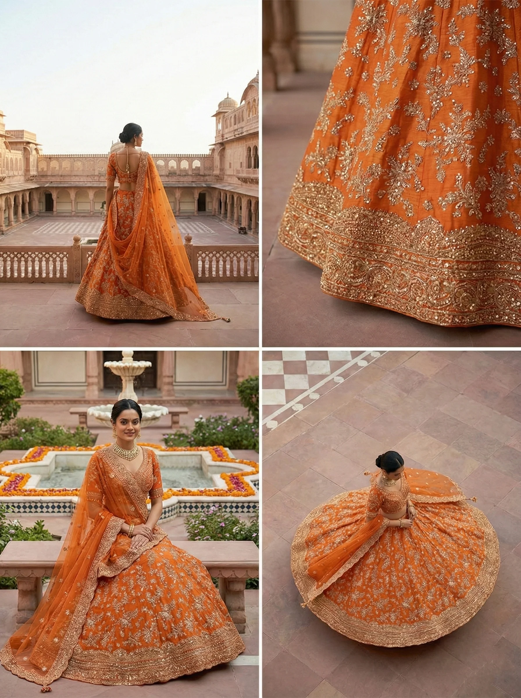 Orange Silk Heavy Zari Embroidery Ghagra Set - Image 2