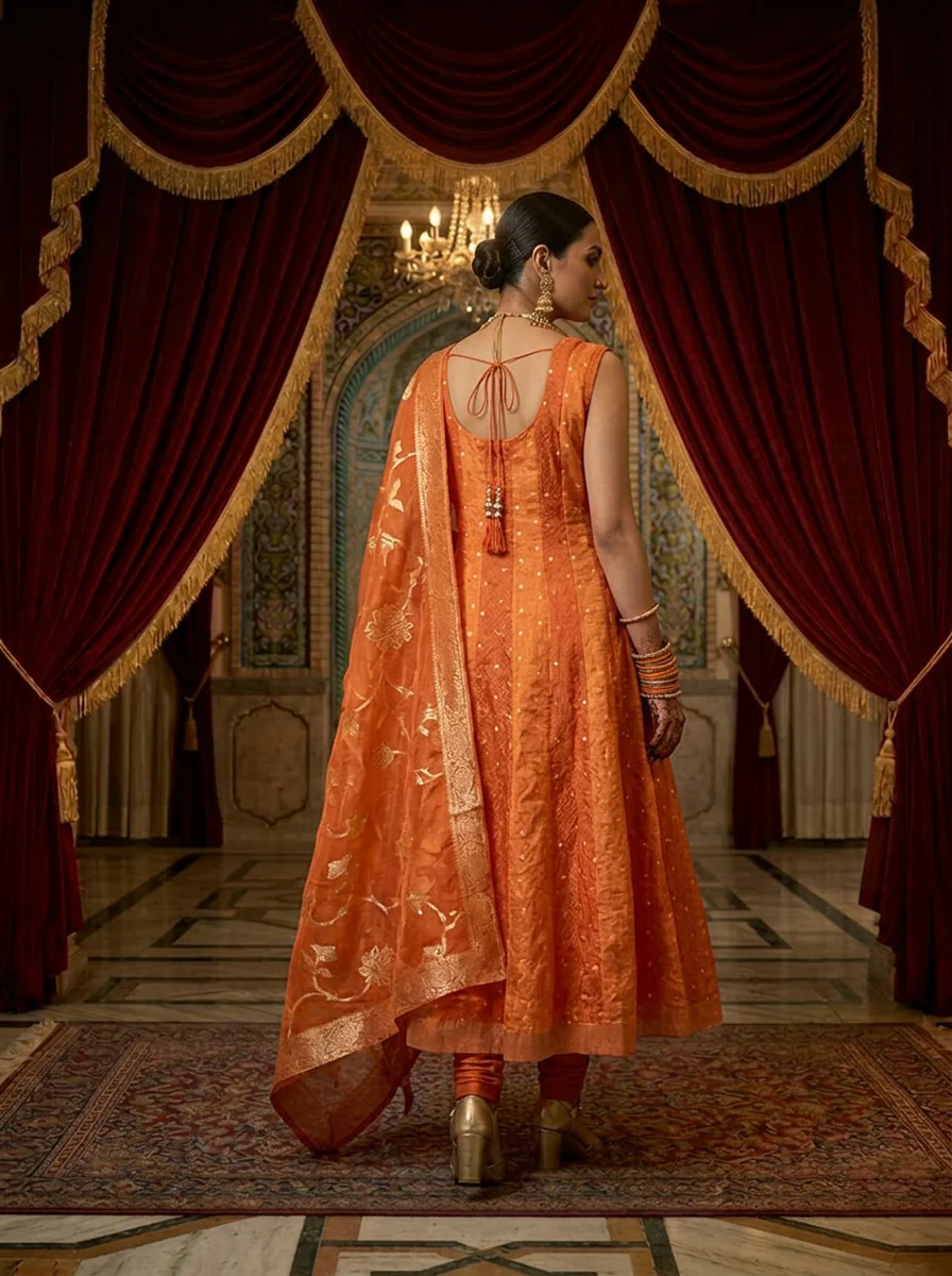 Orange Tissue Printed Three Piece Set - Image 2
