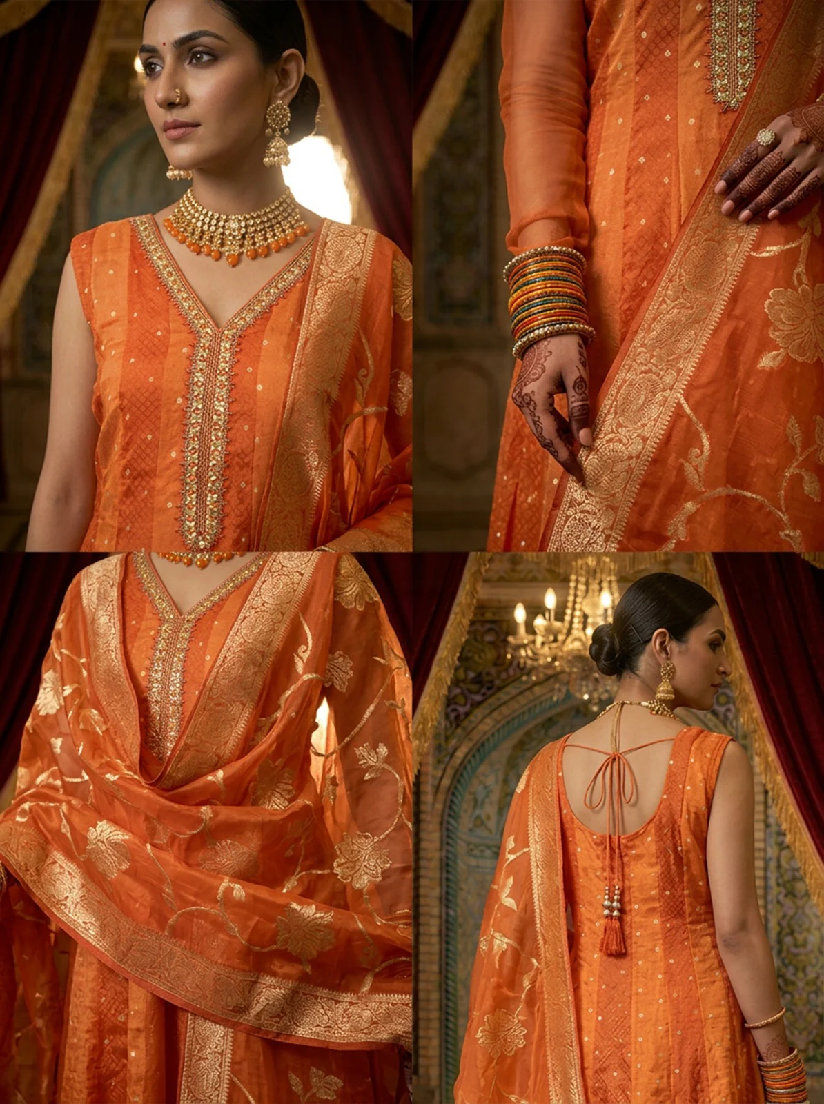 Orange Tissue Printed Three Piece Set - Image 3