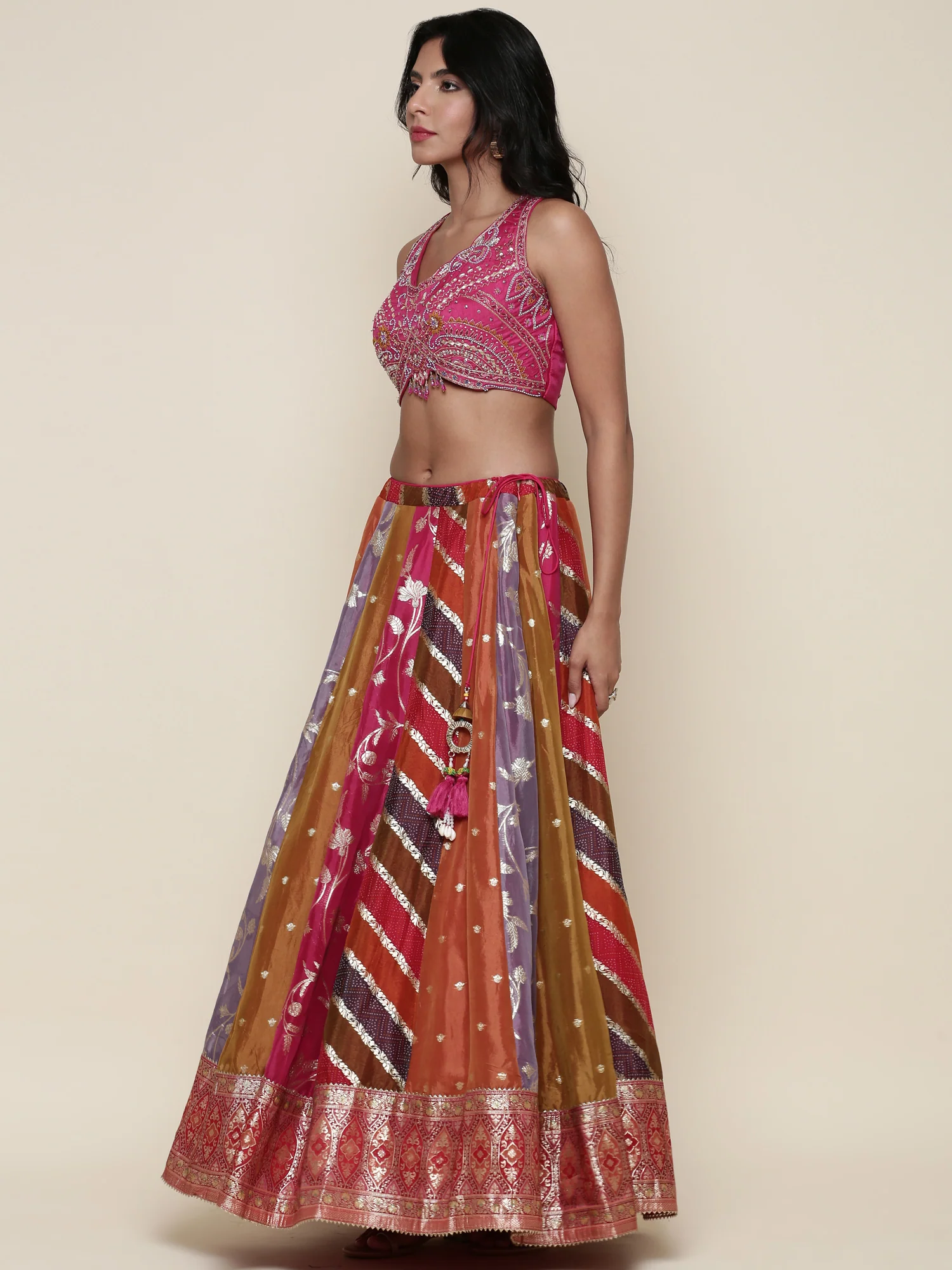 Organza multi color embroidered Three piece ghagra set - Image 3