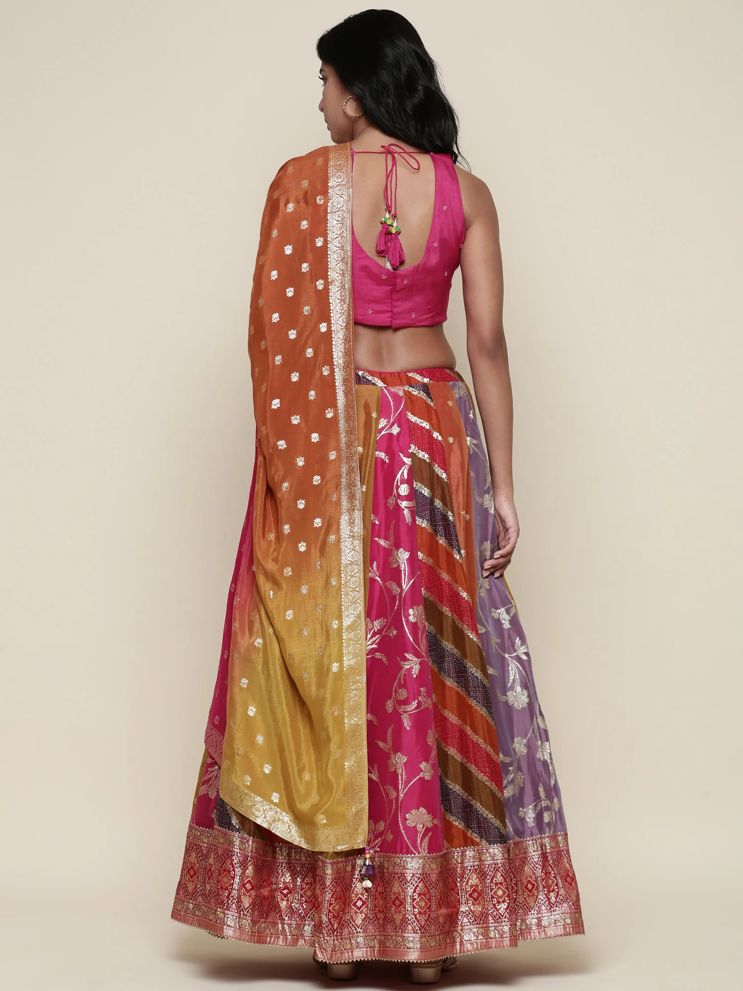 Organza multi color embroidered Three piece ghagra set - Image 4