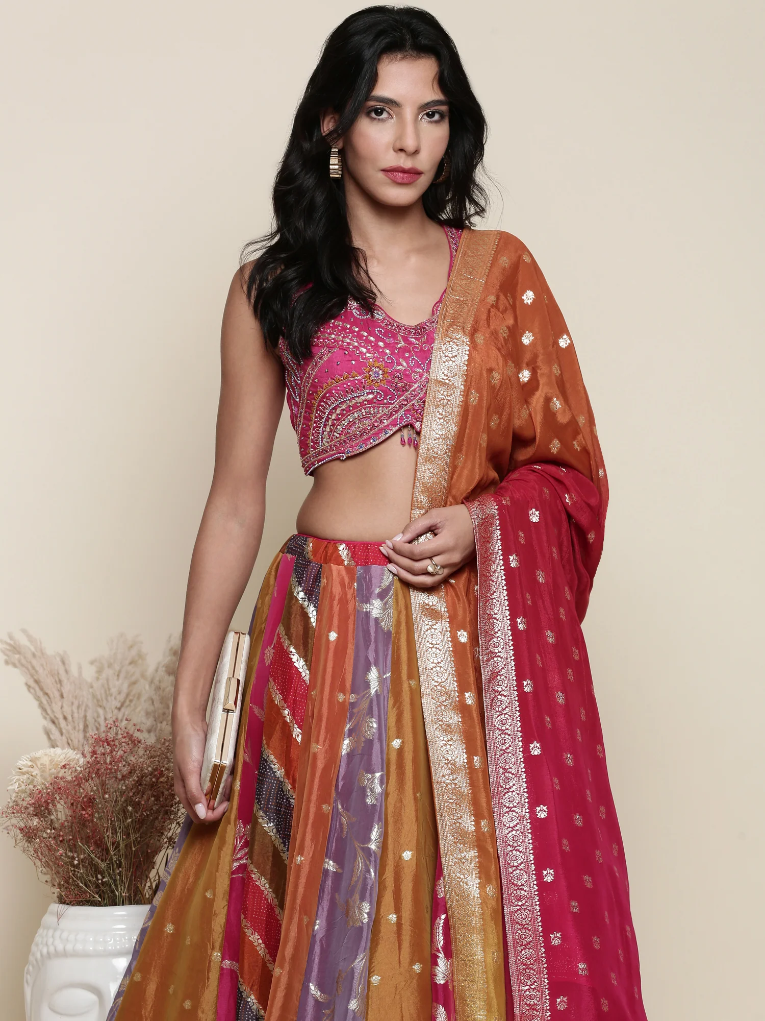Organza multi color embroidered Three piece ghagra set - Image 7
