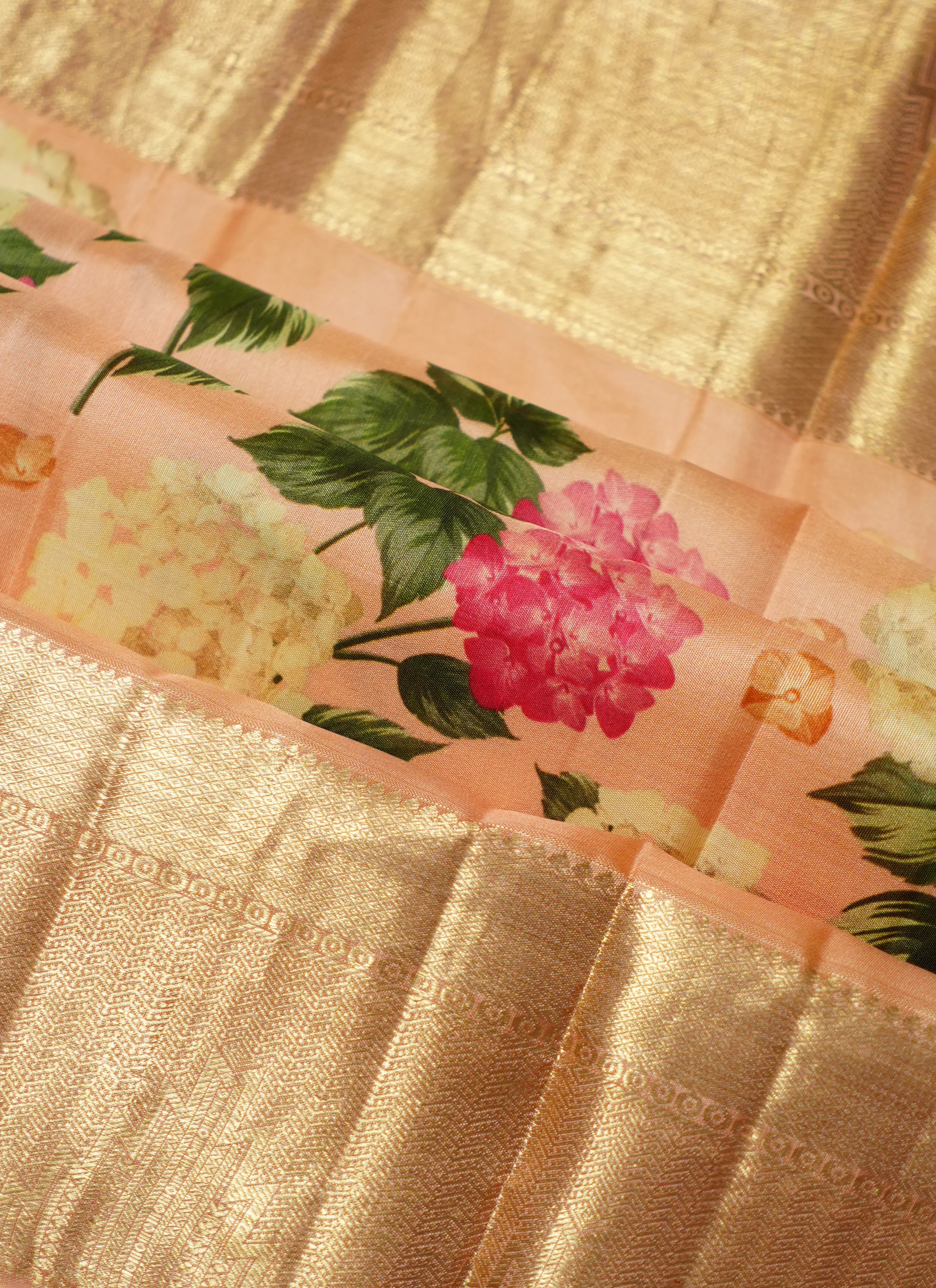 Peach Kanchi Handloom Saree With Digital Print - Image 3