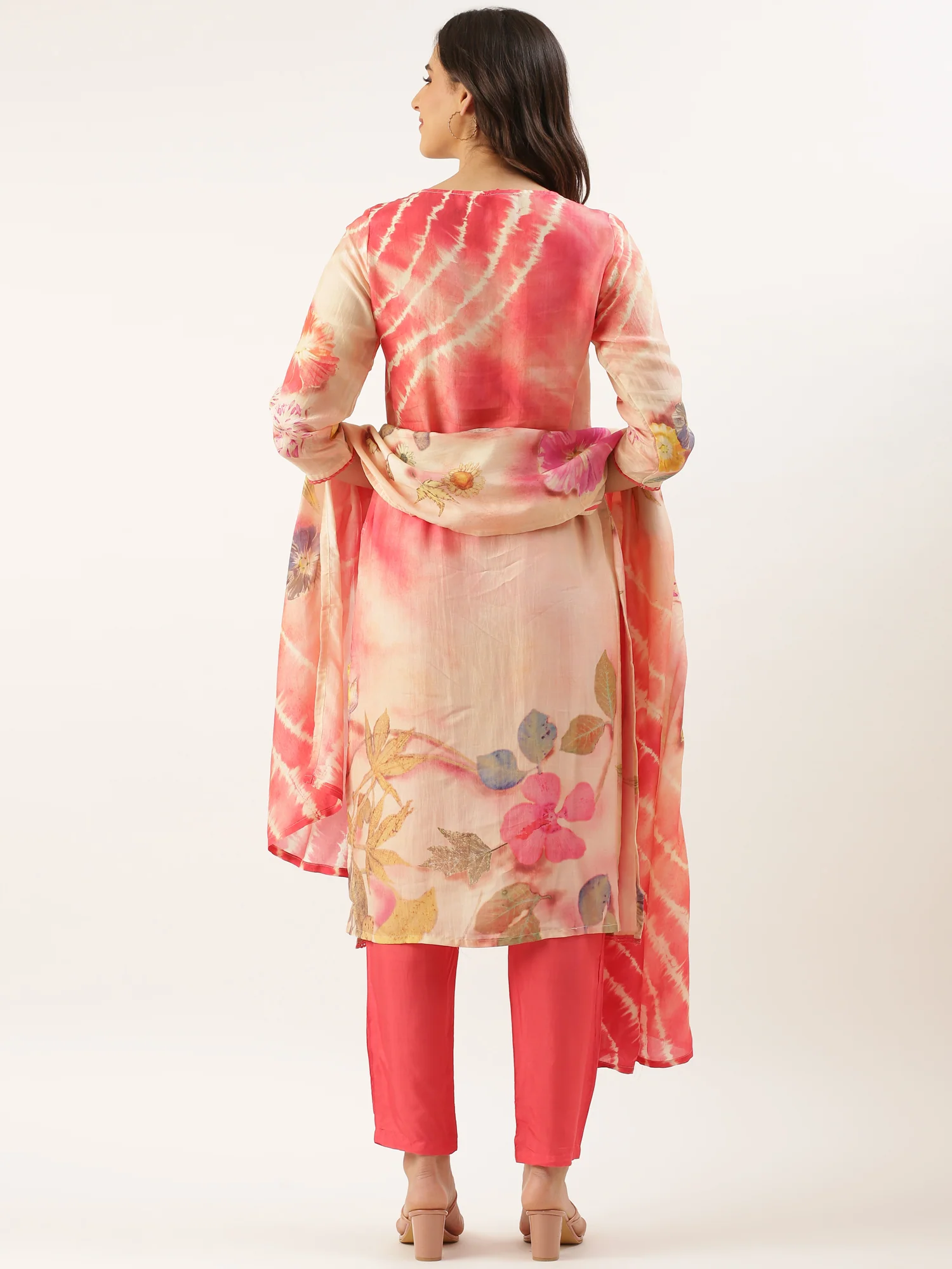 Peach Muslin Printed Embroidered Three Piece Set - Image 4
