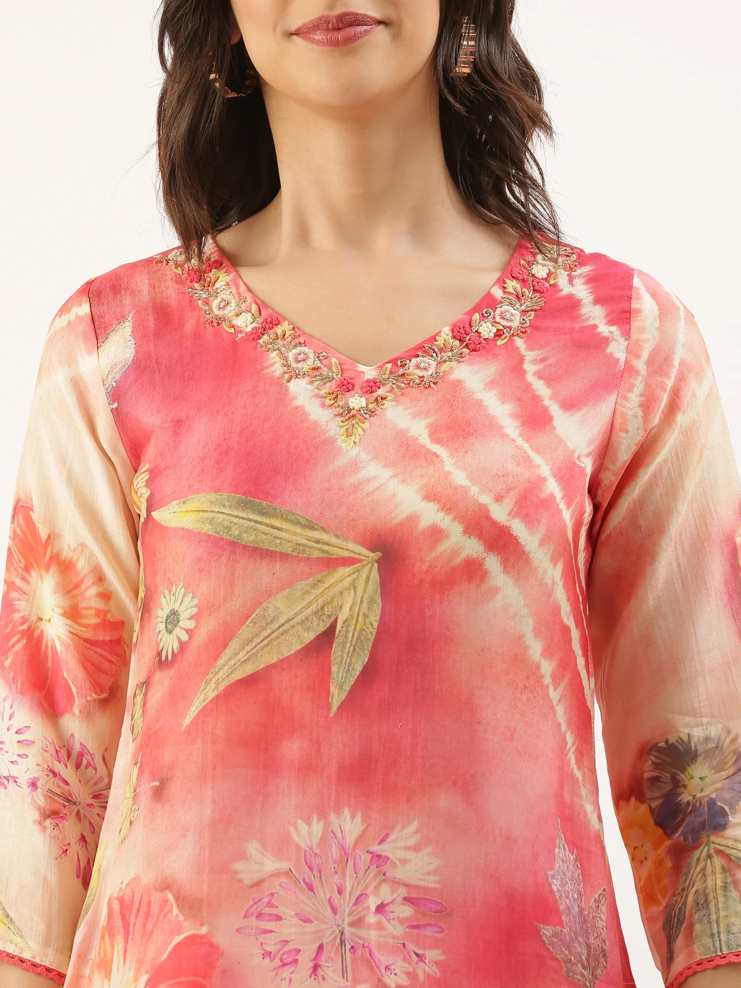 Peach Muslin Printed Embroidered Three Piece Set - Image 5