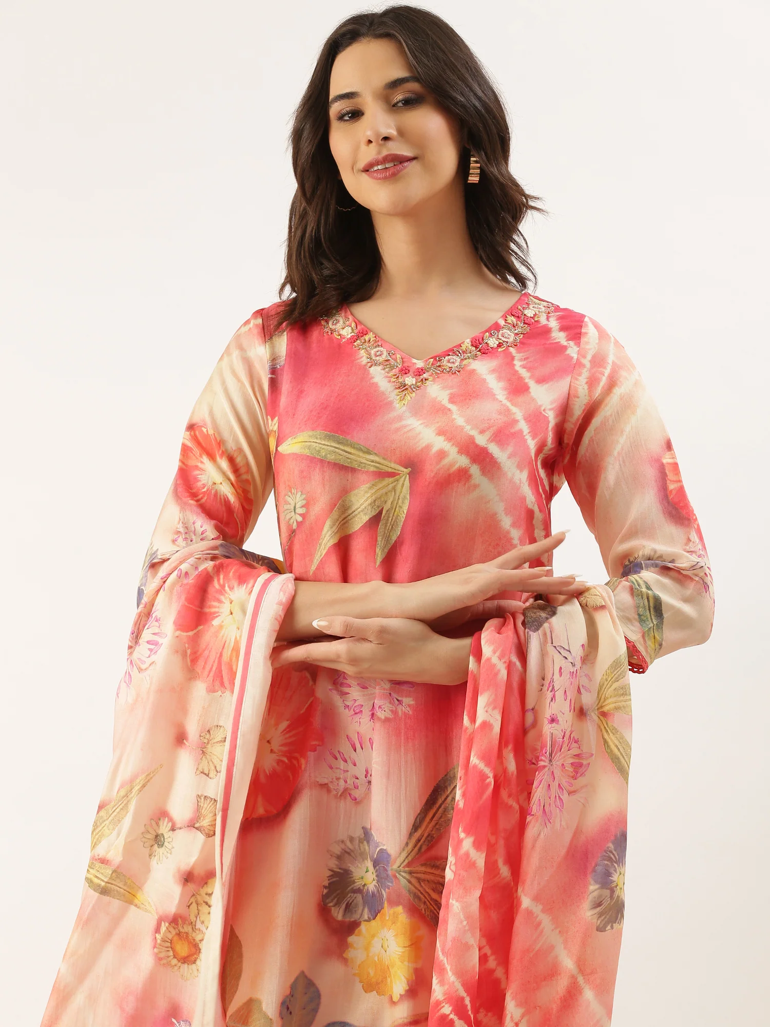 Peach Muslin Printed Embroidered Three Piece Set - Image 6