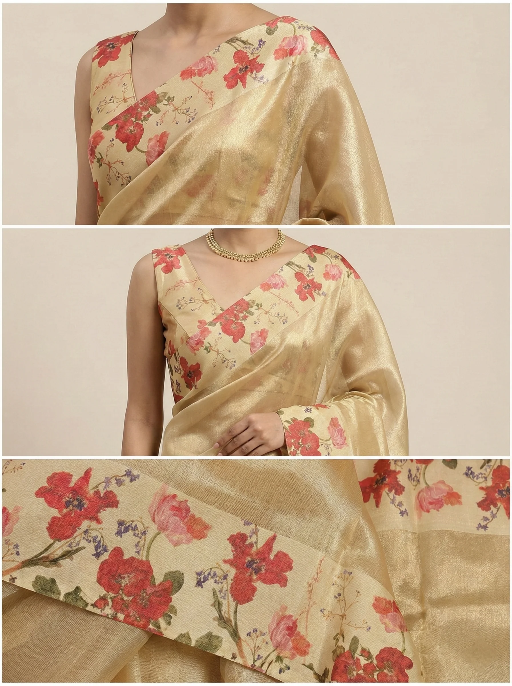 Peach Organza Floral Digital Printed Saree - Image 2