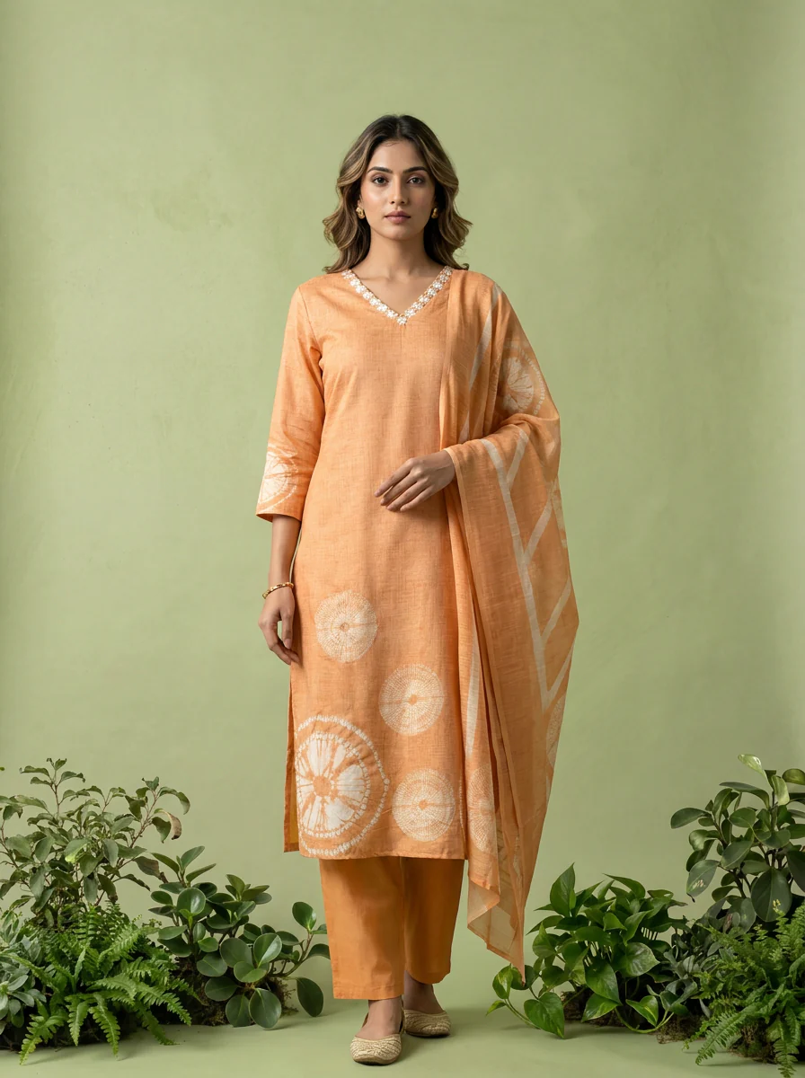 Peach Printed Linen Three Piece Set - Image 2
