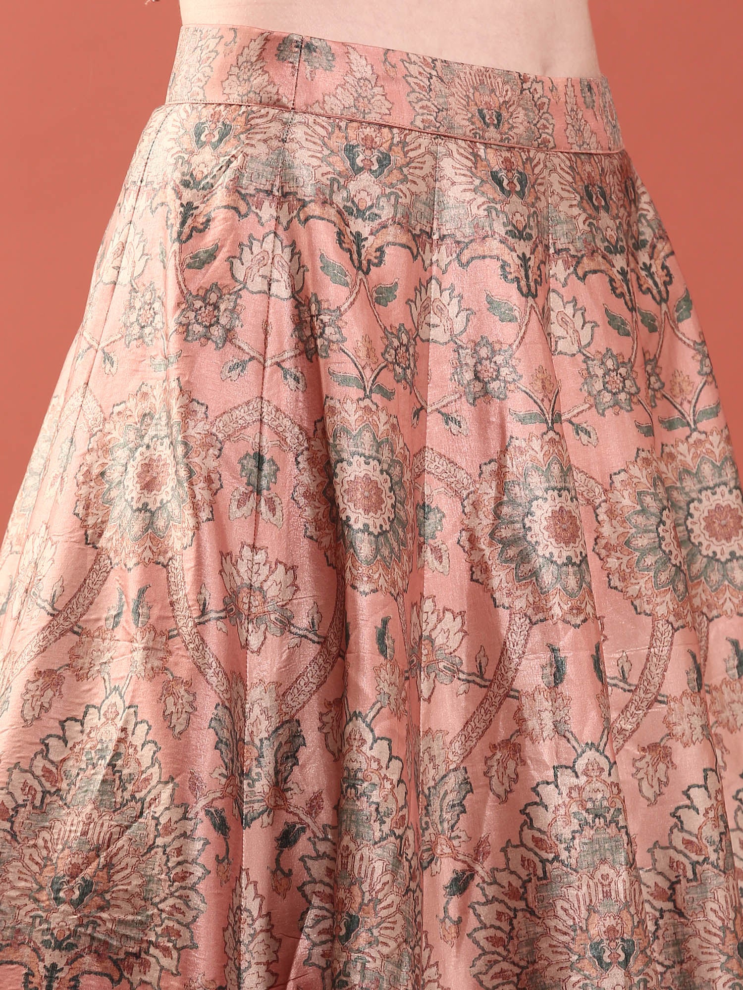Peach Silk With Beads And Digital Print Ghagra Set - Image 8