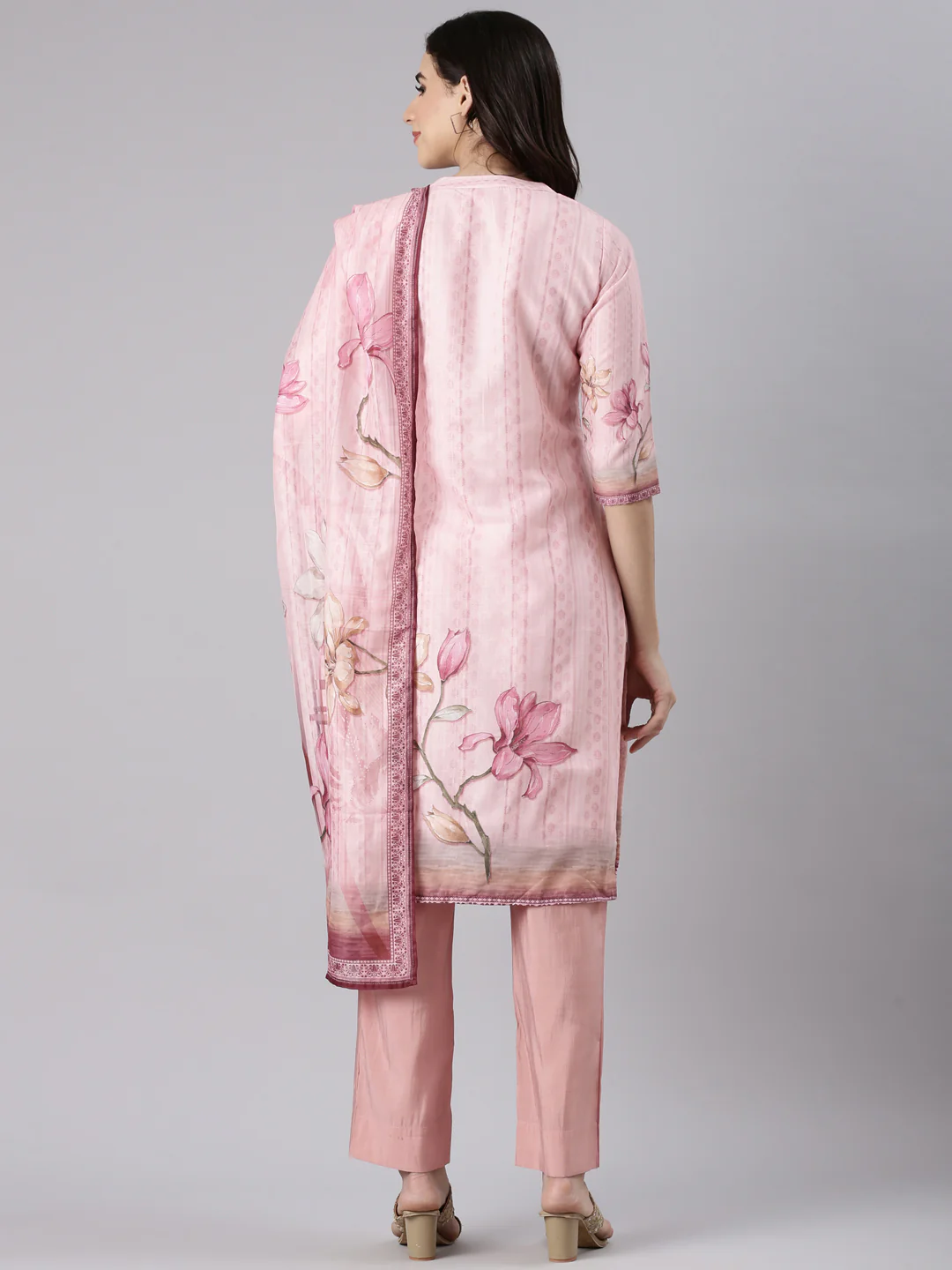 Peach Slub Cotton Hakoba Work Three Piece Set - Image 3