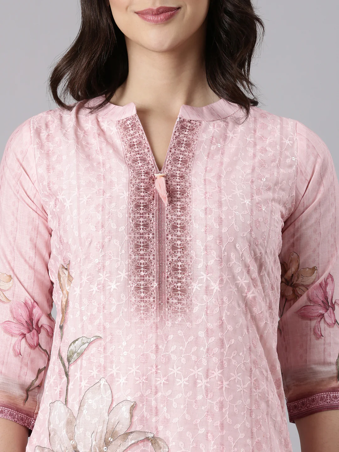 Peach Slub Cotton Hakoba Work Three Piece Set - Image 4