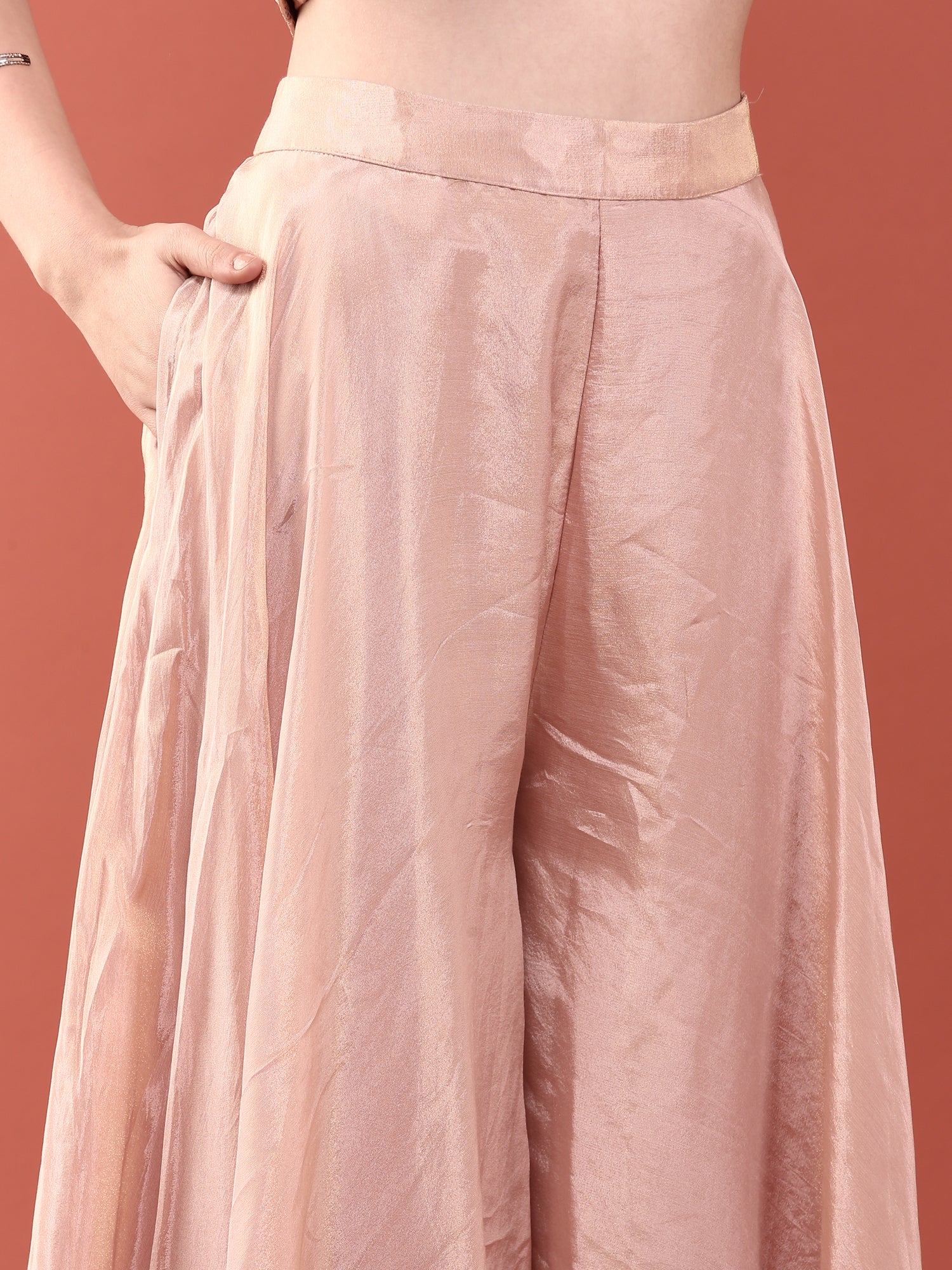 Peach Tissue Hand Embroidery Palazzo Set - Image 7