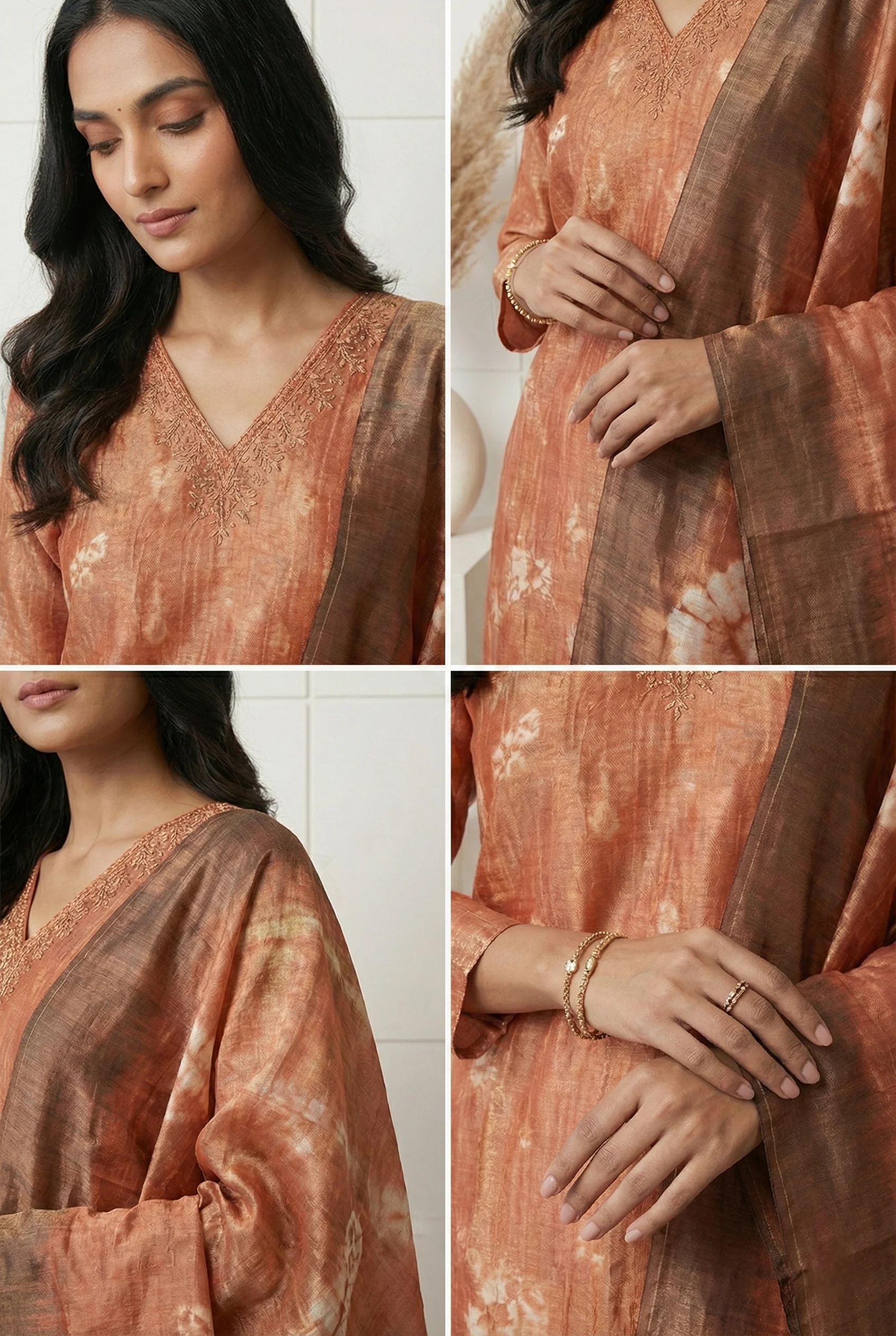 Peach Tissue Printed Three Piece Set - Image 3