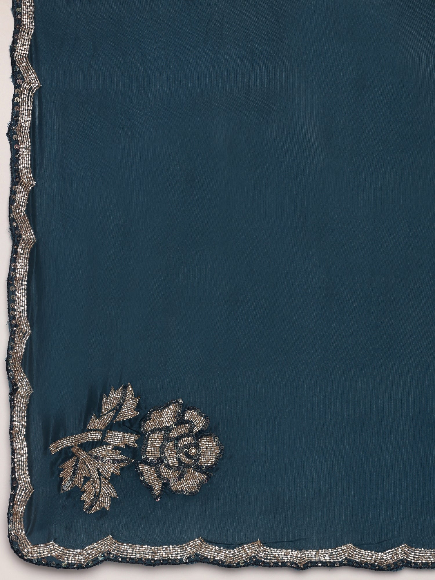 Peacock Crepe Hand Embroidery Saree - Image 5