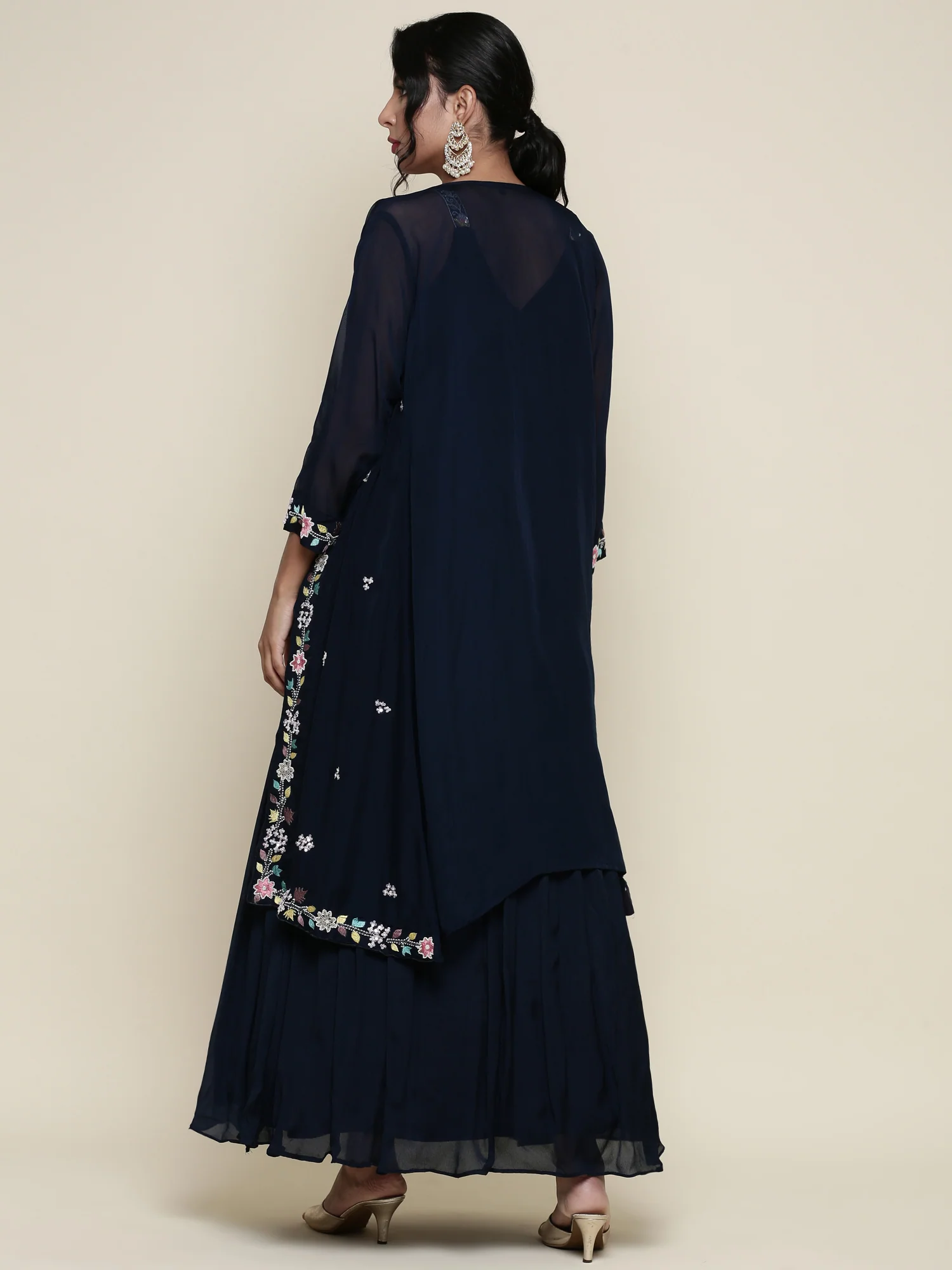 Peacock Georgette resham embroidered anarkali with jacket - Image 3