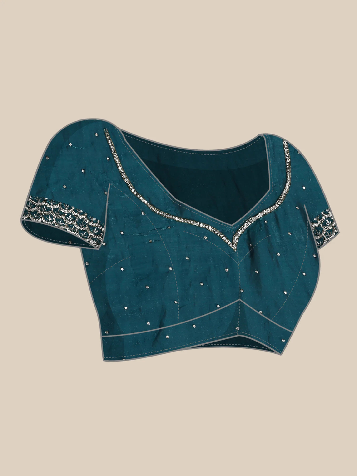 Peacock Jimmy saree with pearls & cut Dana embroidery - Image 6