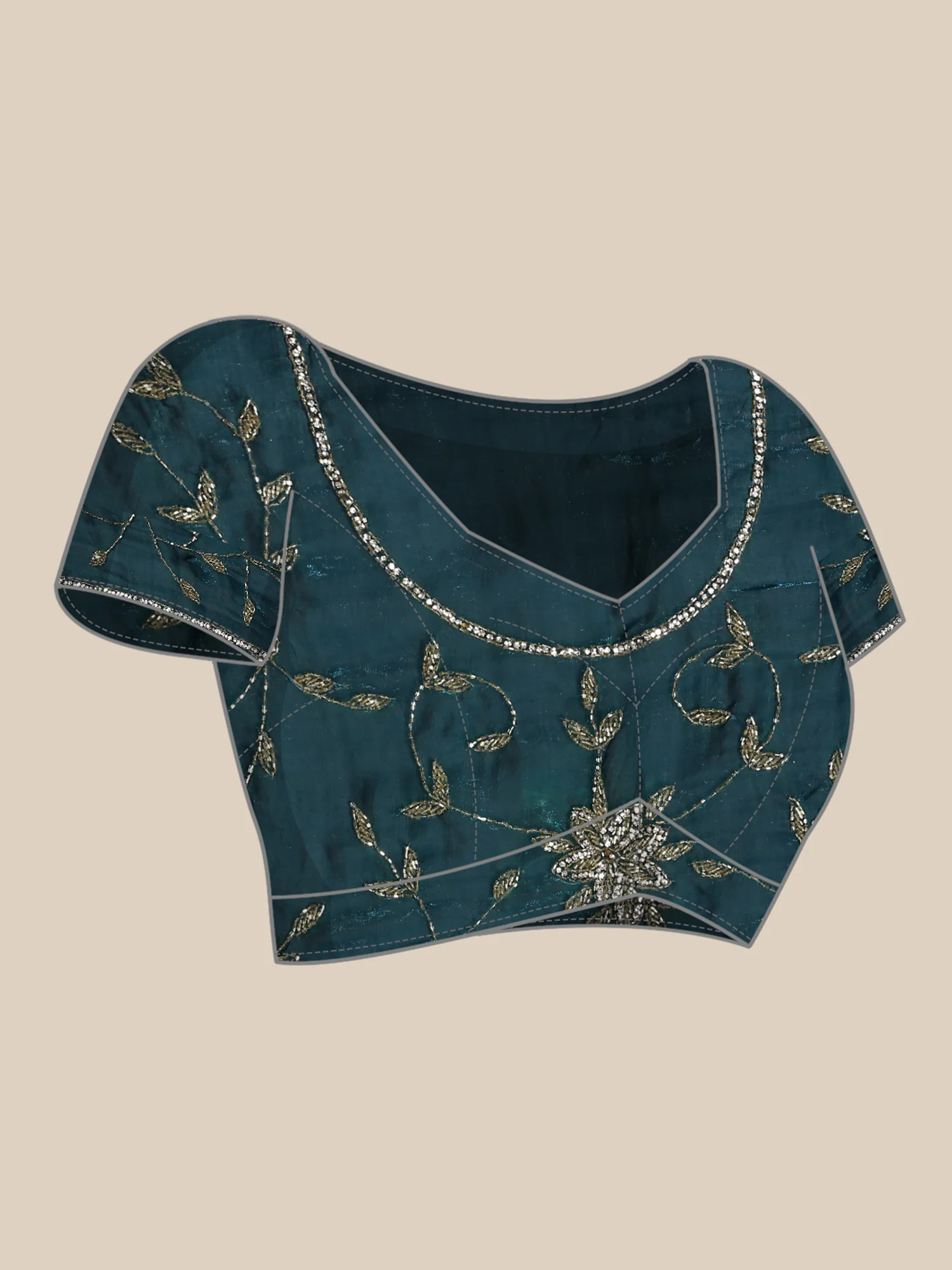 Peacock Jimmy Saree With Pearls Cut Dana And Swarovski Hand Embroidery - Image 6