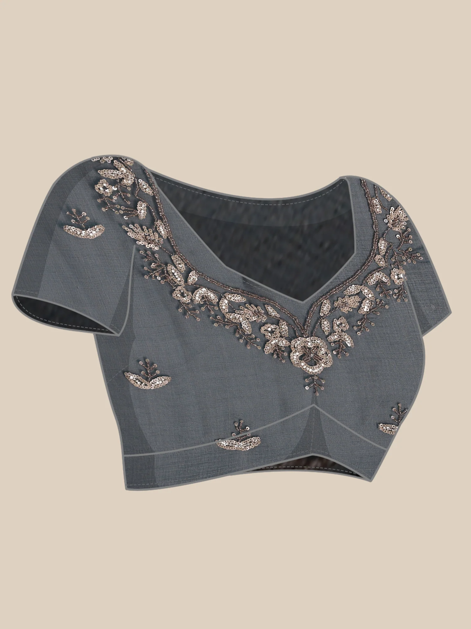 Peacock Organza Aari Embroidery Saree - Image 7