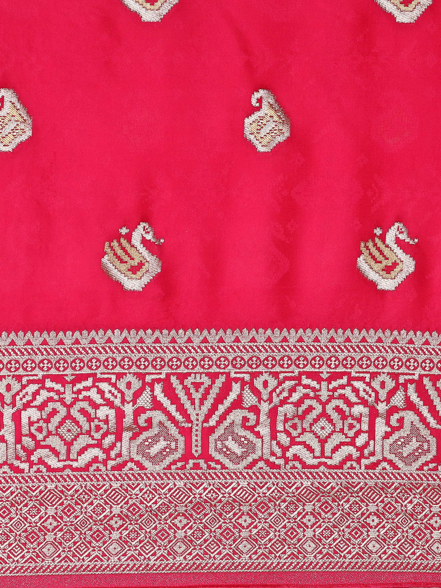 Pink banaras silk saree with silver motifs - Image 5