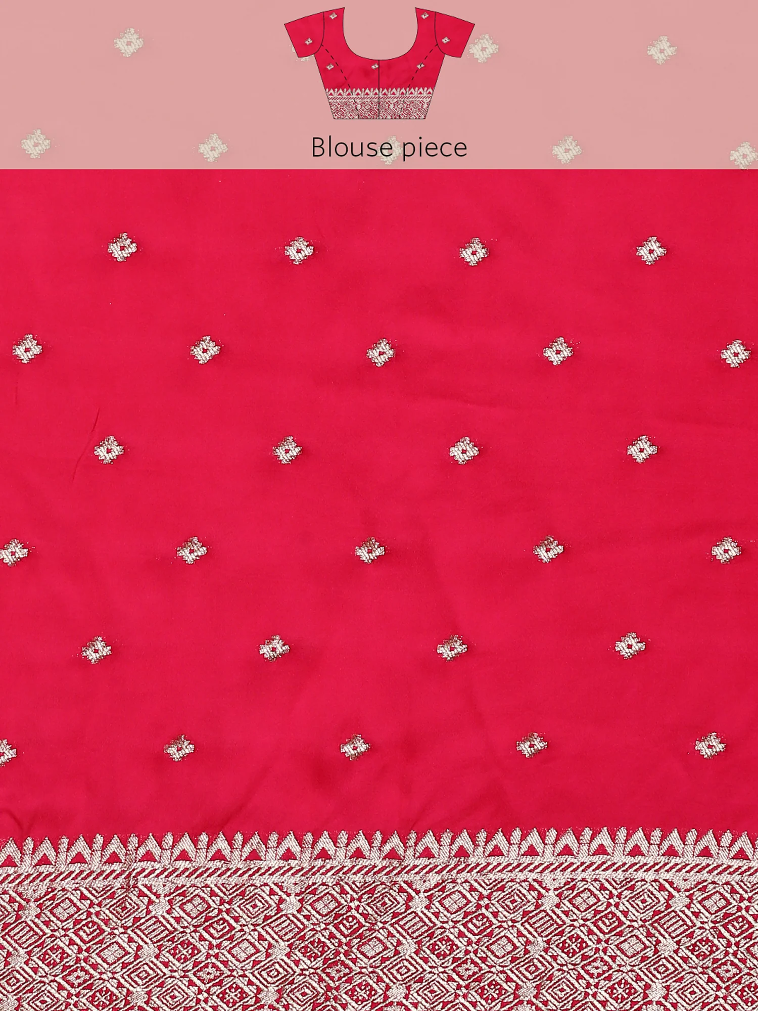 Pink banaras silk saree with silver motifs - Image 9