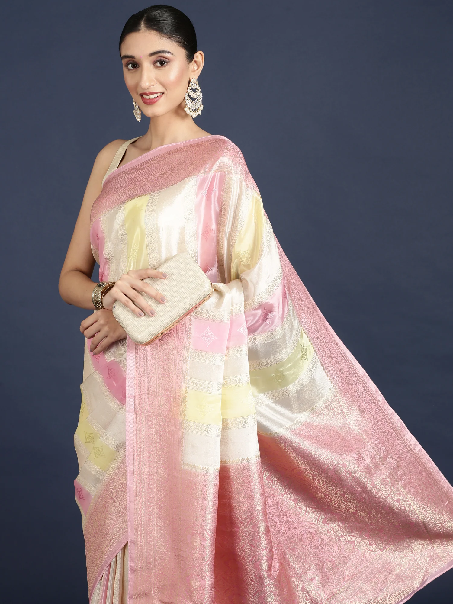 Pink Banaras Weaved Saree - Image 3