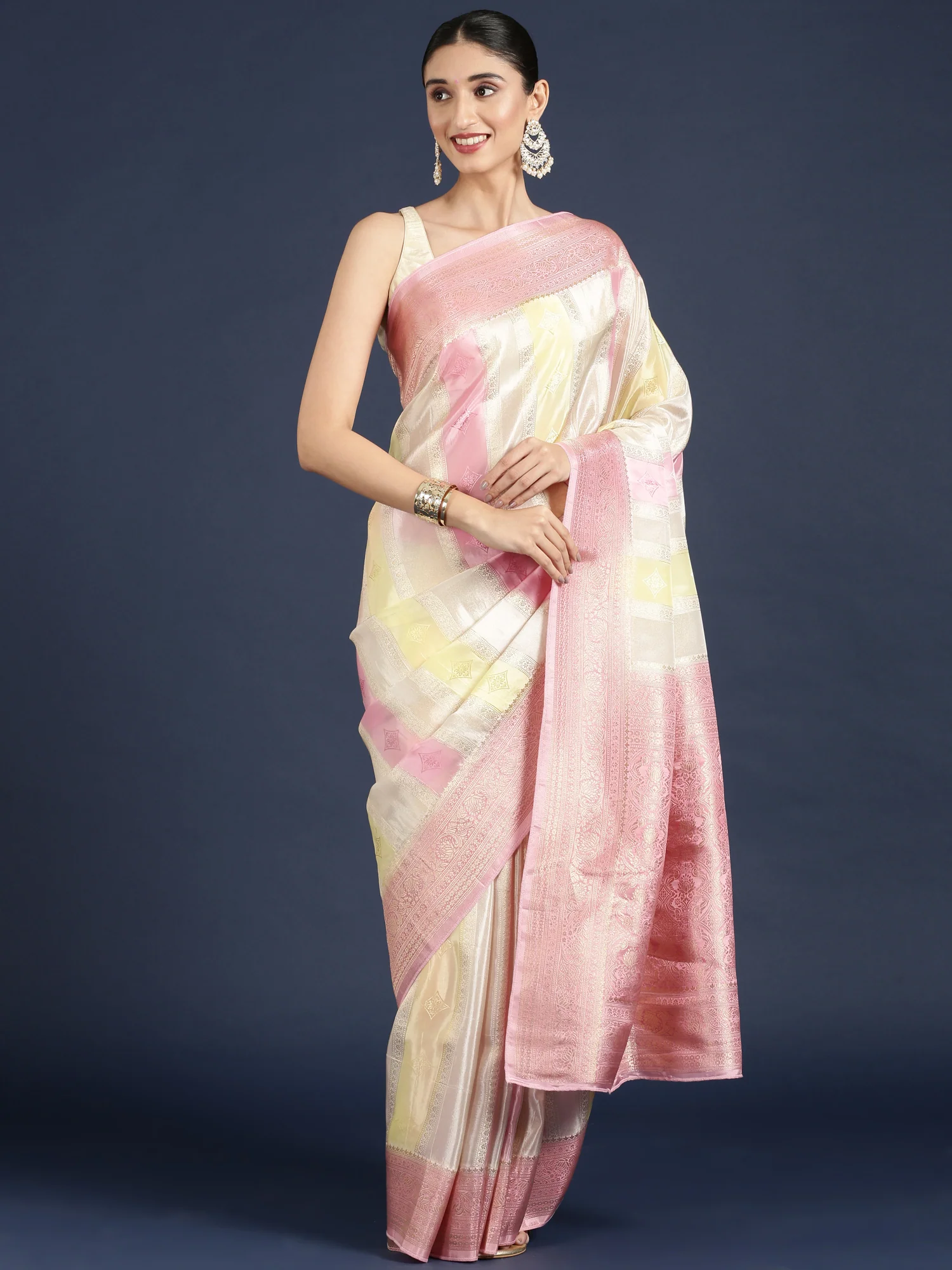 Pink Banaras Weaved Saree - Image 4