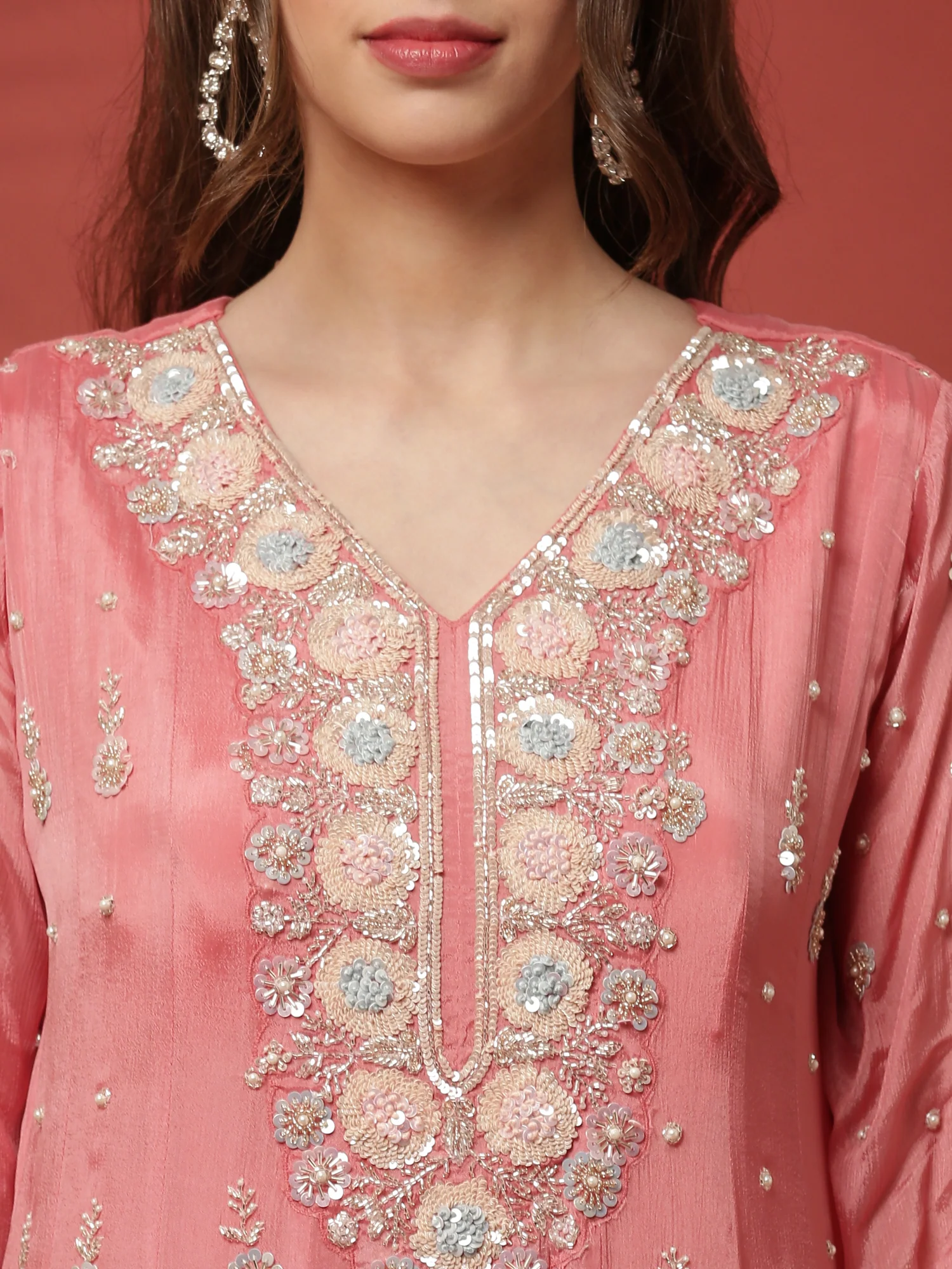 Pink Chinon Fabric Shoulder Long Kali Suit With Sequins Work - Image 4