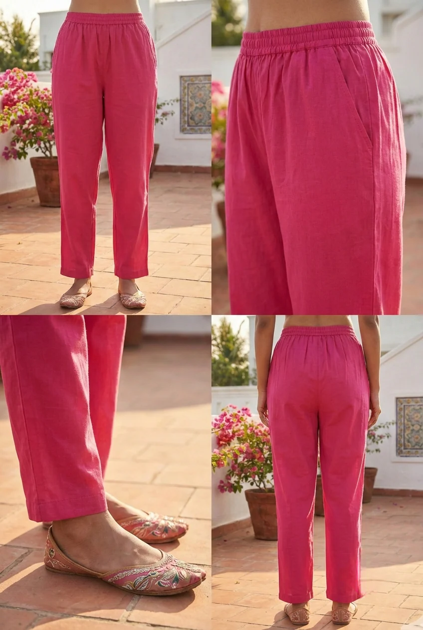 Pink Cotton Floral Hand Embroidery Three Piece Set - Image 6