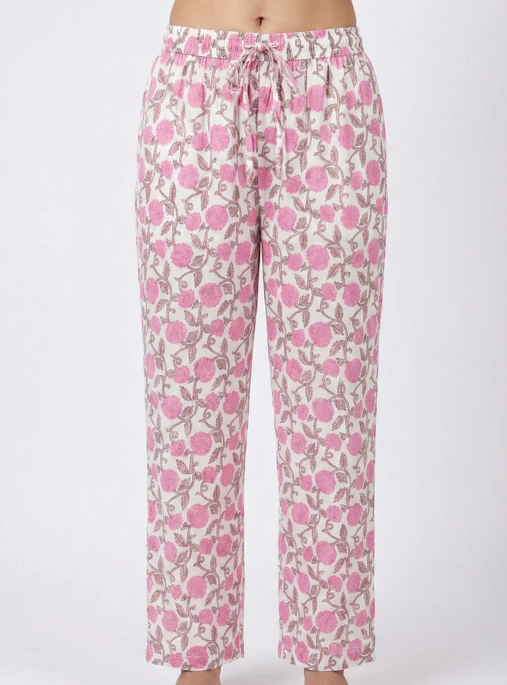 Pink Cotton Floral Printed Three Piece Set - Image 6