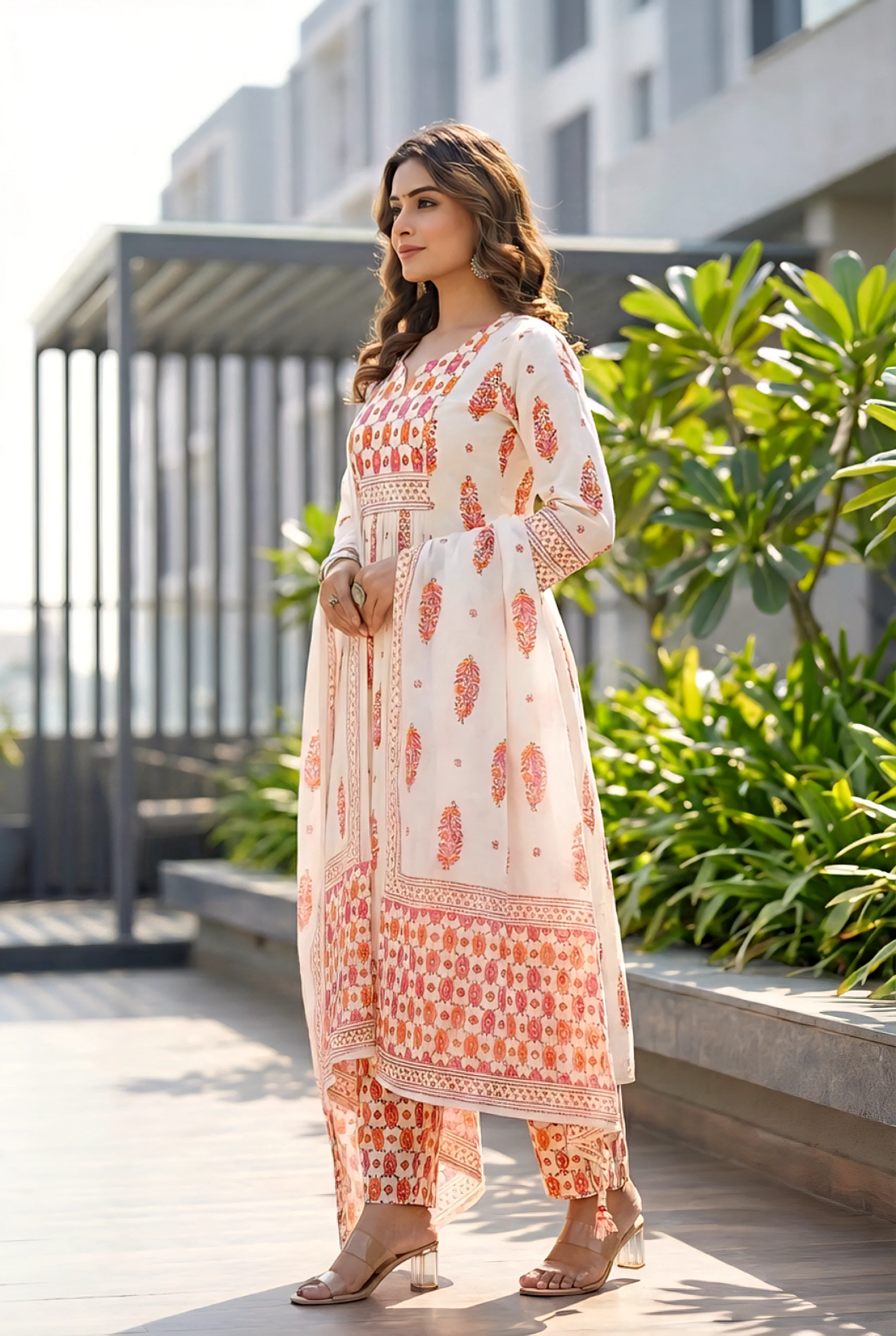 Pink Cotton Printed Three Piece Set - Image 2