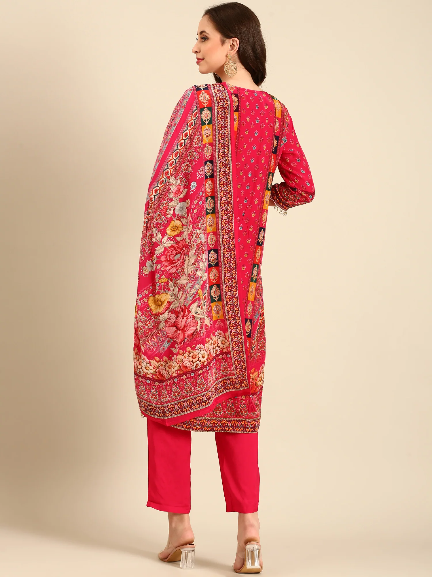Pink Crepe Digital print three piece suit set - Image 3