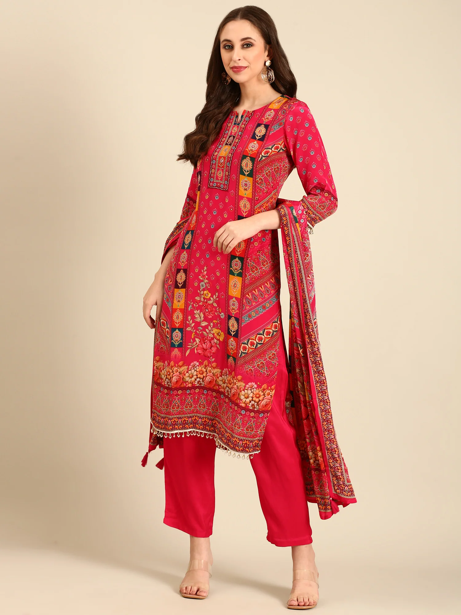 Pink Crepe Digital print three piece suit set - Image 5