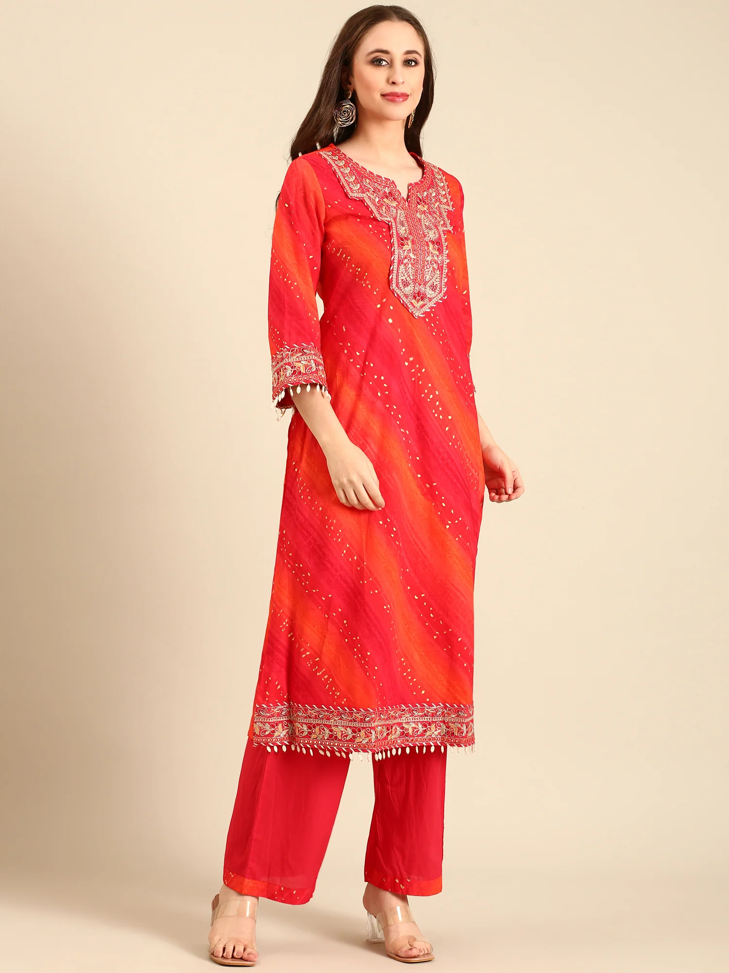 Pink muslin hand embroidery 3 piece suit set - Image 3