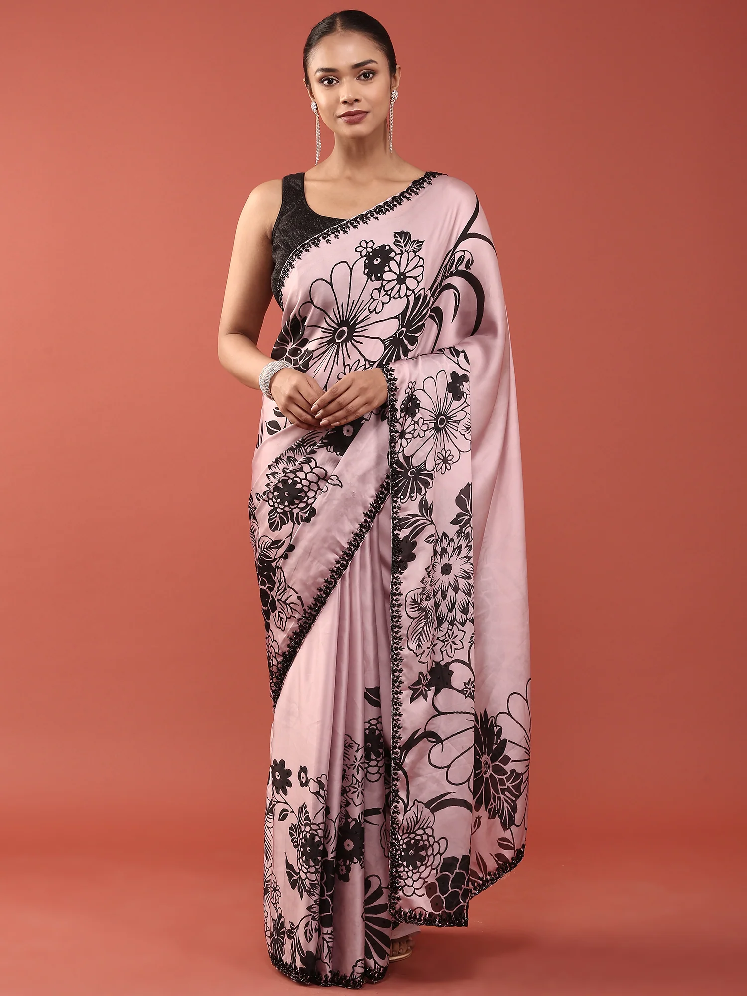 Pink Crepe Weaved Saree