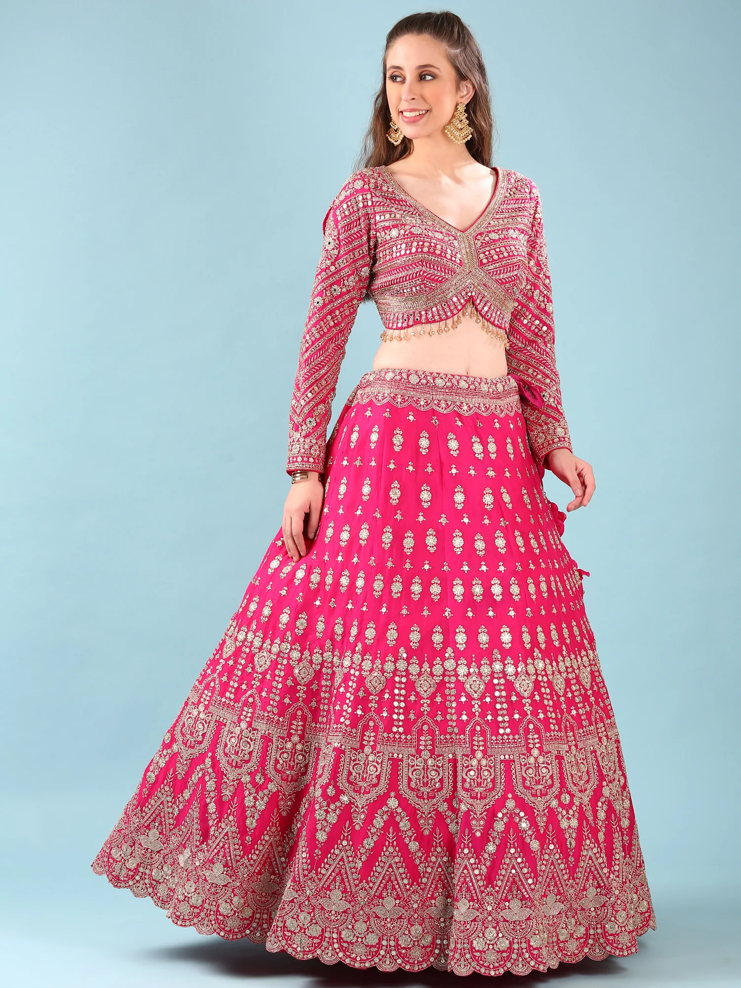 Pink Georgette Hand Embroidery Ghagra Set - Image 2