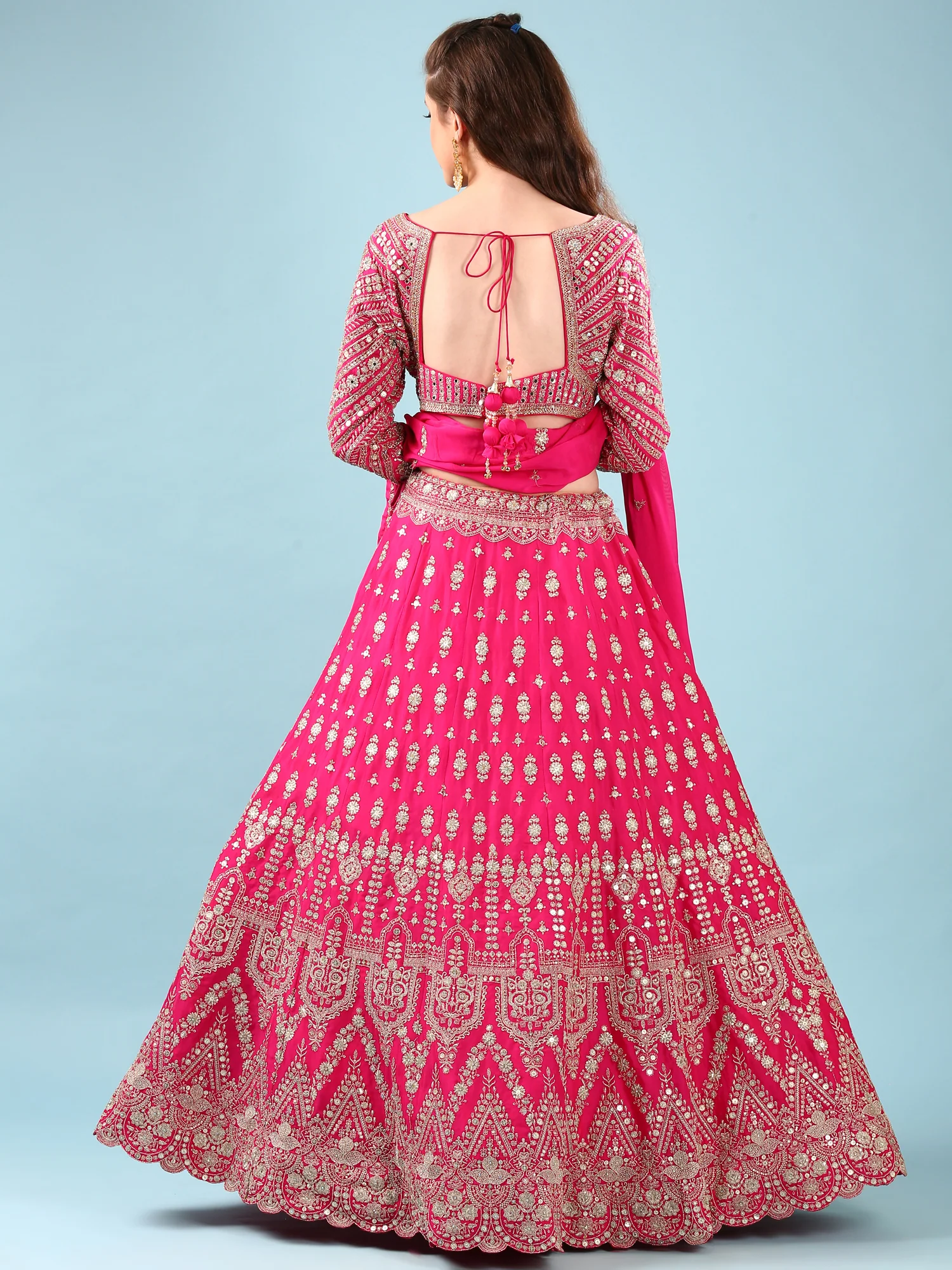 Pink Georgette Hand Embroidery Ghagra Set - Image 3