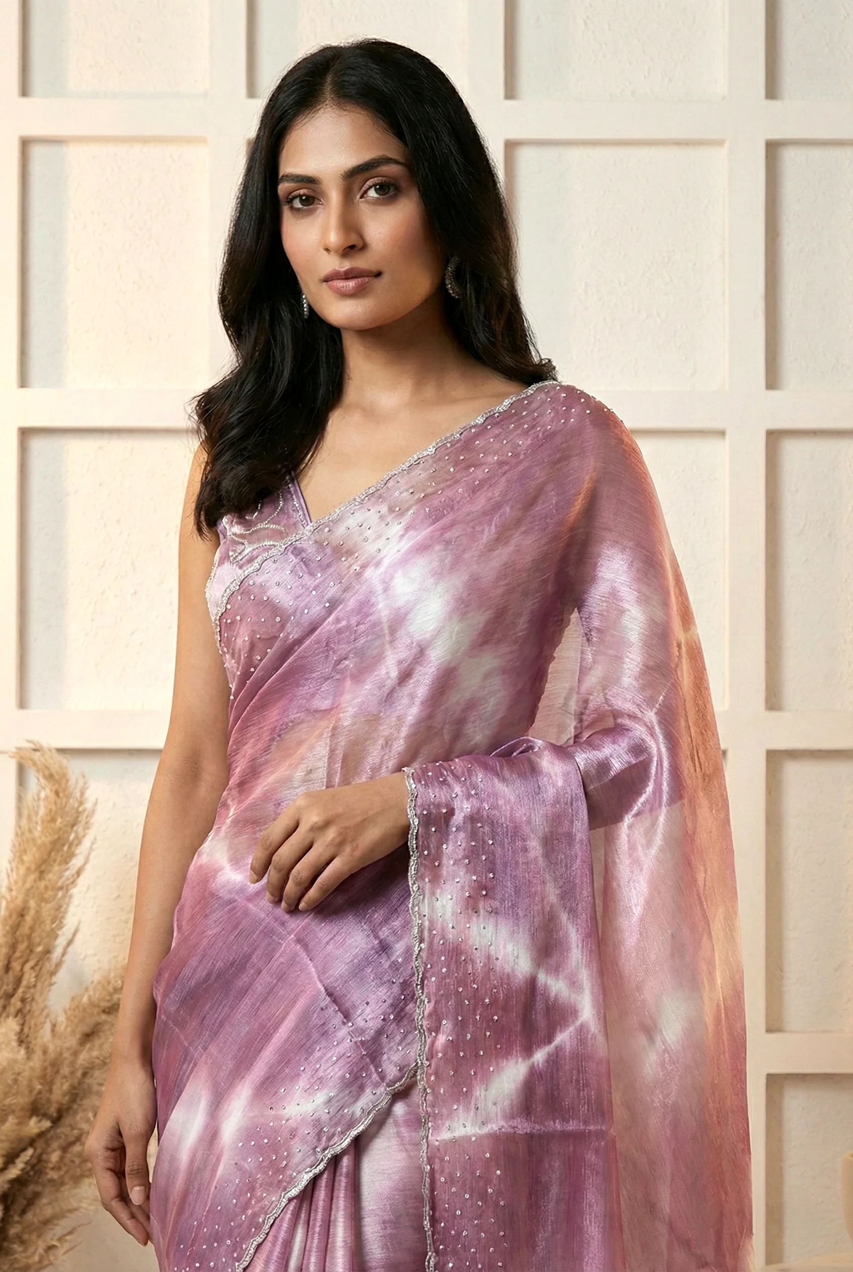 Pink Jimmy Choo Stone Embroidery Saree
