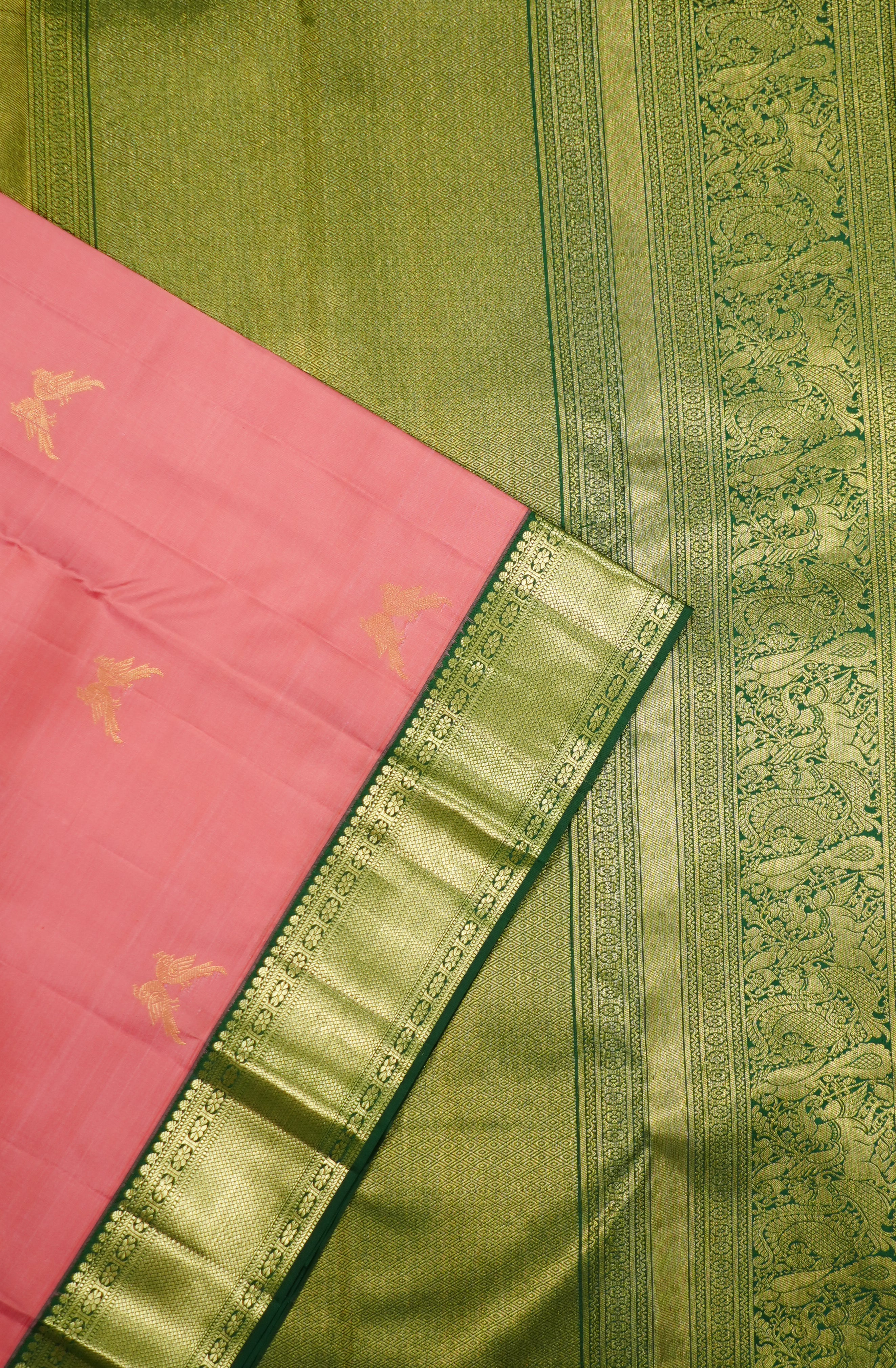 Pink Kanchi Pattu Saree With Contrast Blouse - Image 3