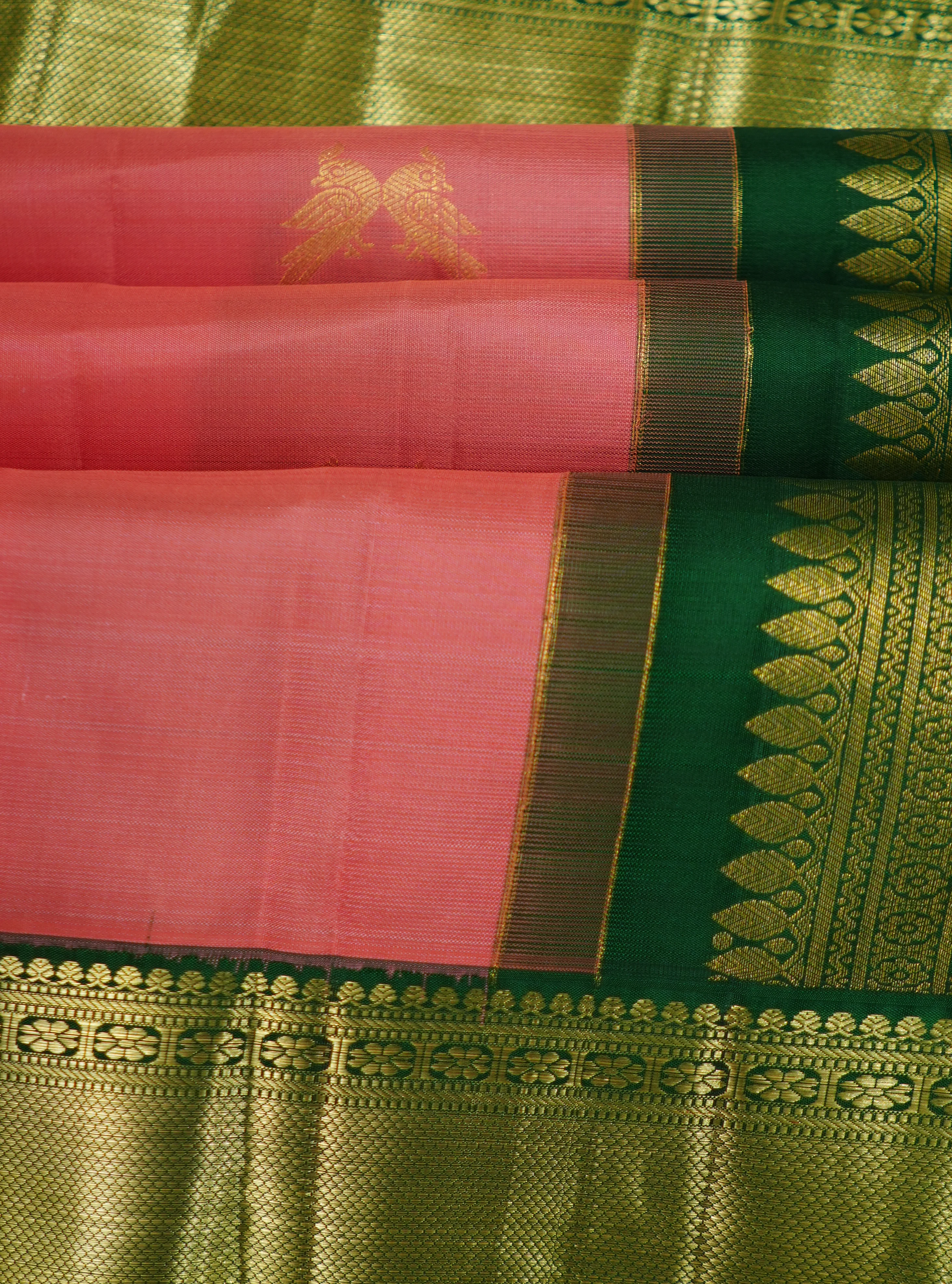 Pink Kanchi Pattu Saree With Contrast Blouse - Image 6